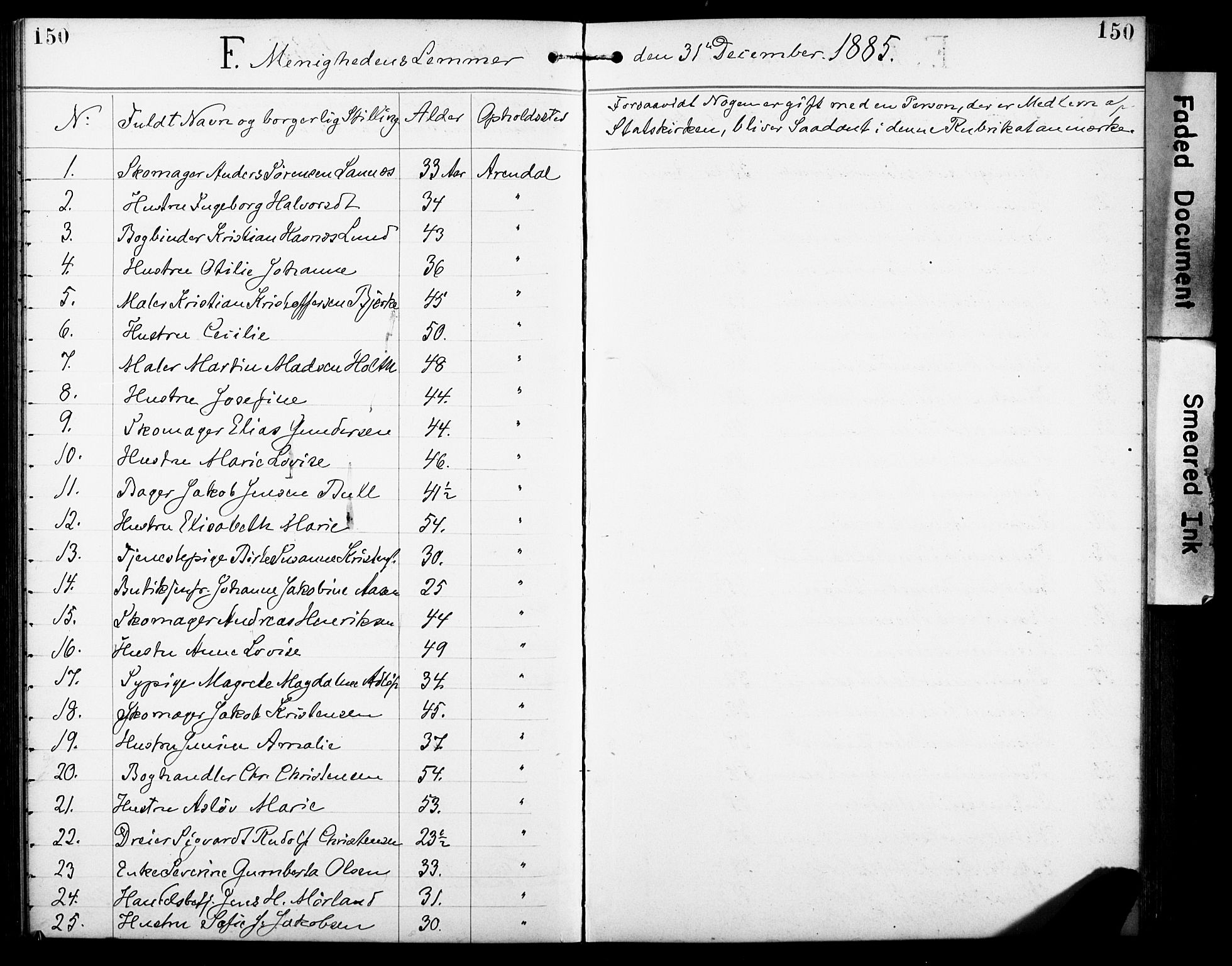 Den evangelisk-lutherske frimenighet, Arendal, SAK/1292-0005/F/Fa/L0002: Dissenter register no. F 6, 1884-1908, p. 150