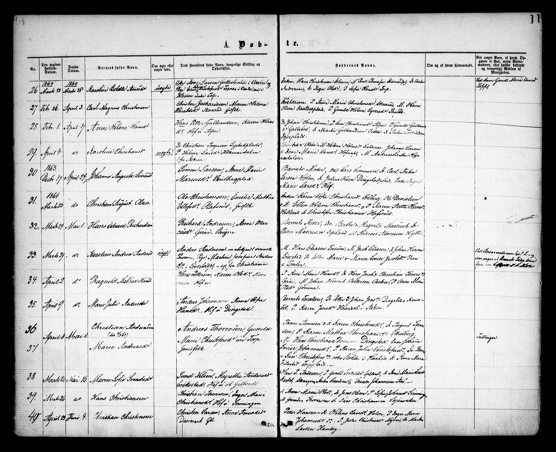 Spydeberg prestekontor Kirkebøker, SAO/A-10924/F/Fa/L0006: Parish register (official) no. I 6, 1863-1874, p. 11