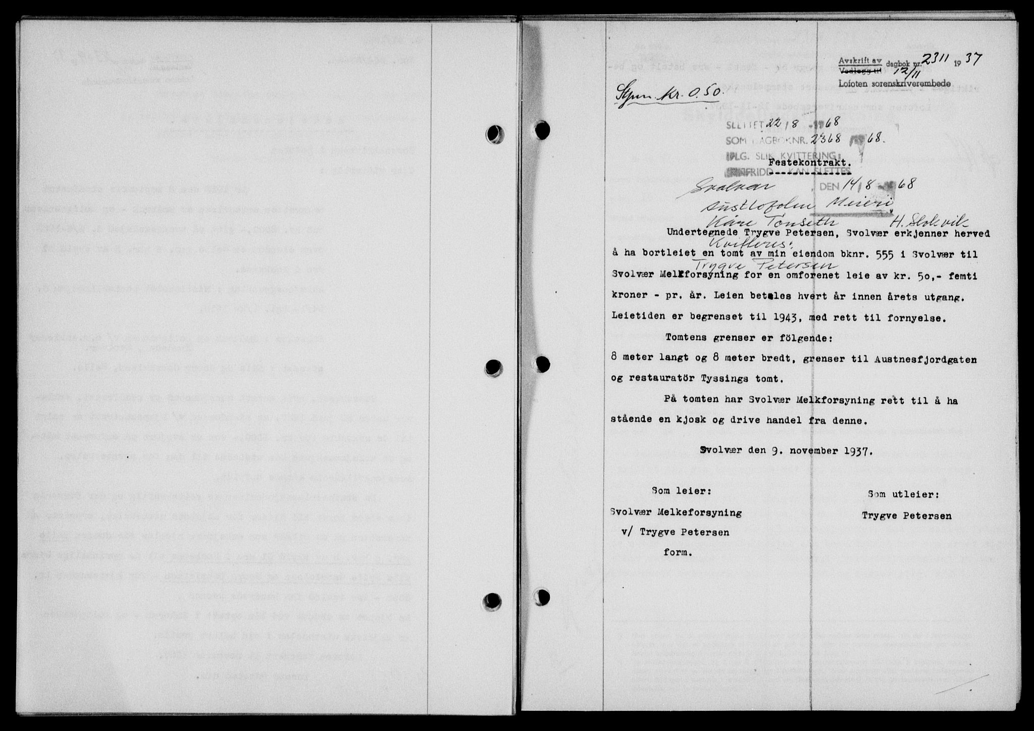 Lofoten sorenskriveri, SAT/A-0017/1/2/2C/L0003a: Mortgage book no. 3a, 1937-1938, Diary no: : 2311/1937