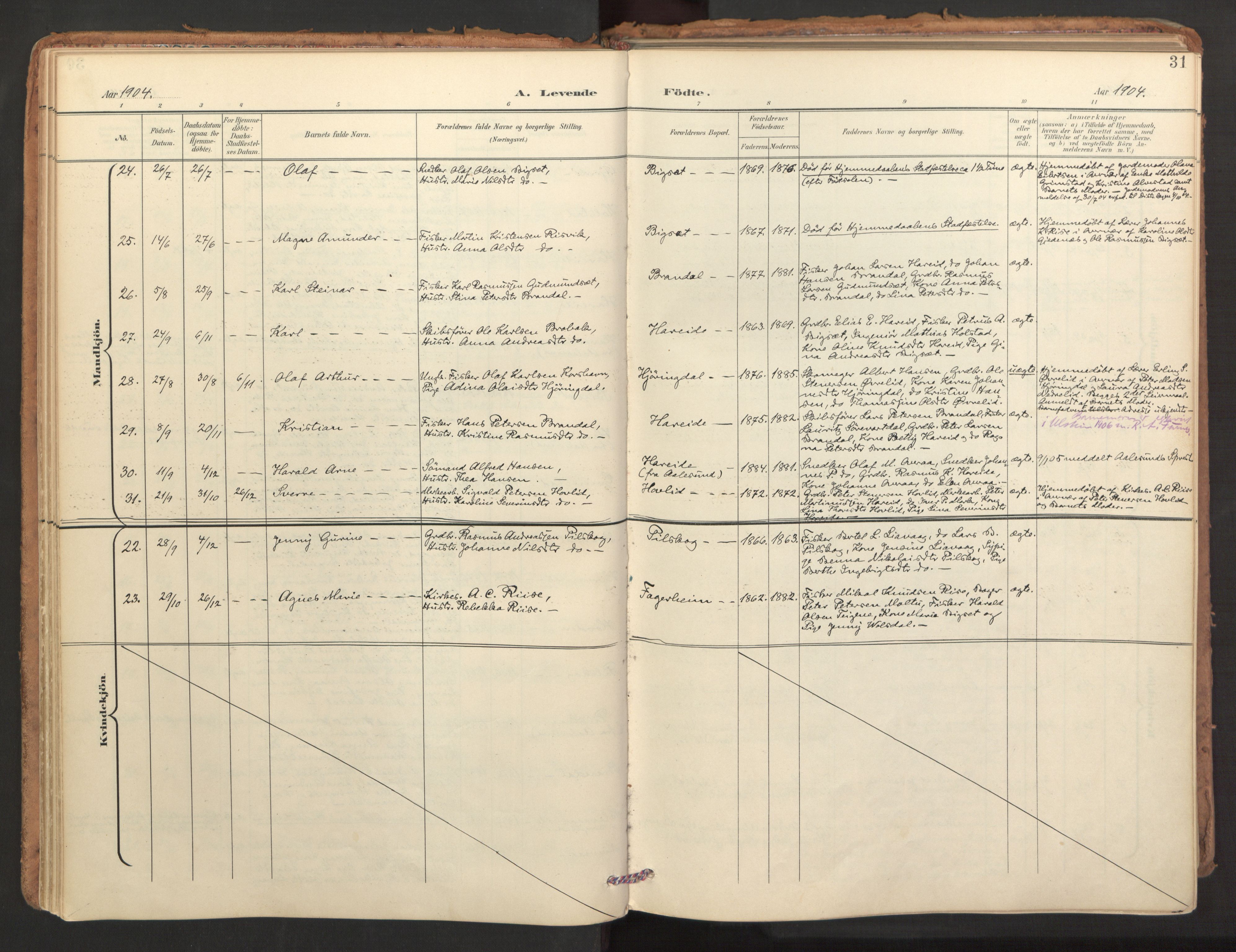 Ministerialprotokoller, klokkerbøker og fødselsregistre - Møre og Romsdal, SAT/A-1454/510/L0123: Parish register (official) no. 510A03, 1898-1922, p. 31
