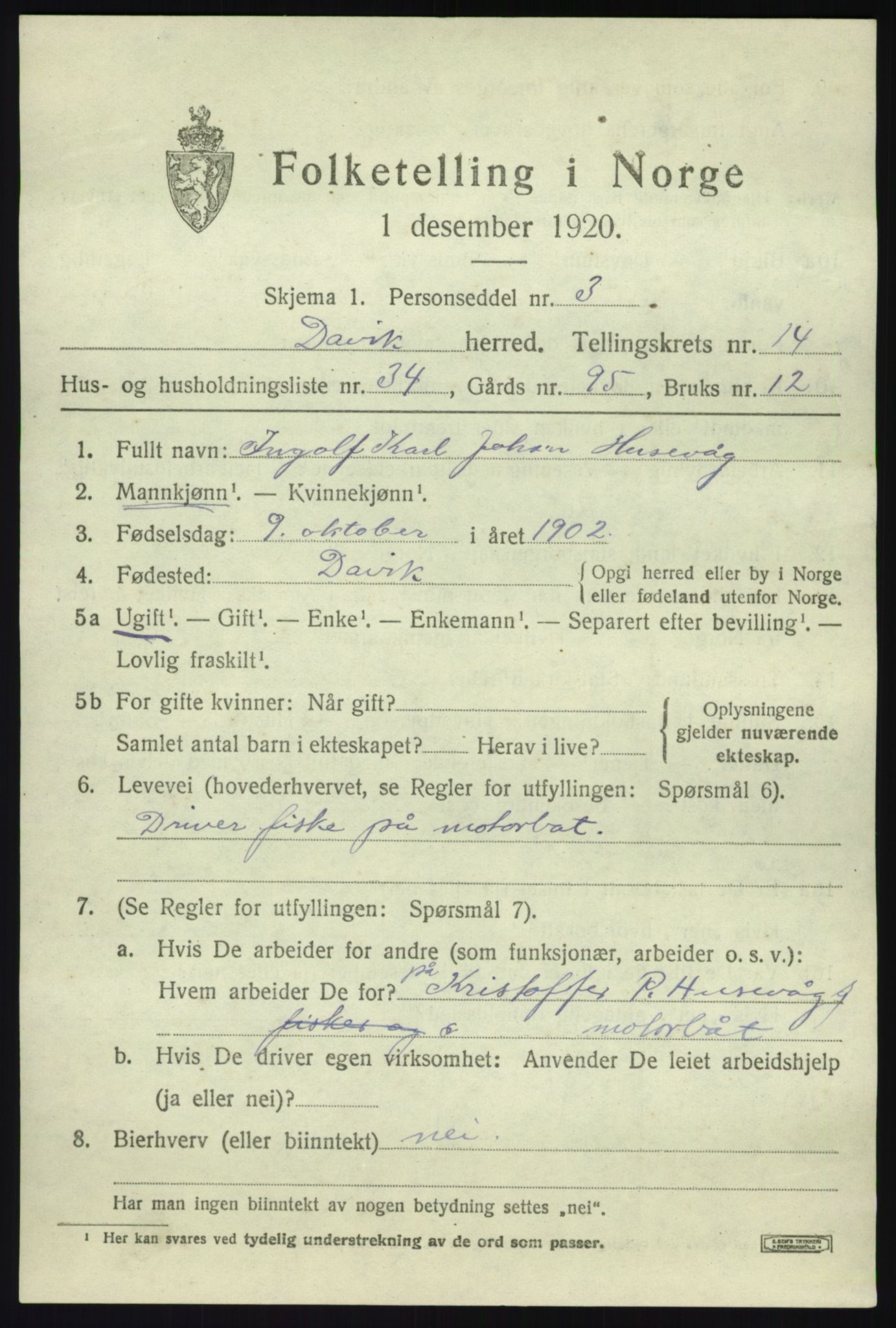 SAB, 1920 census for Davik, 1920, p. 6815