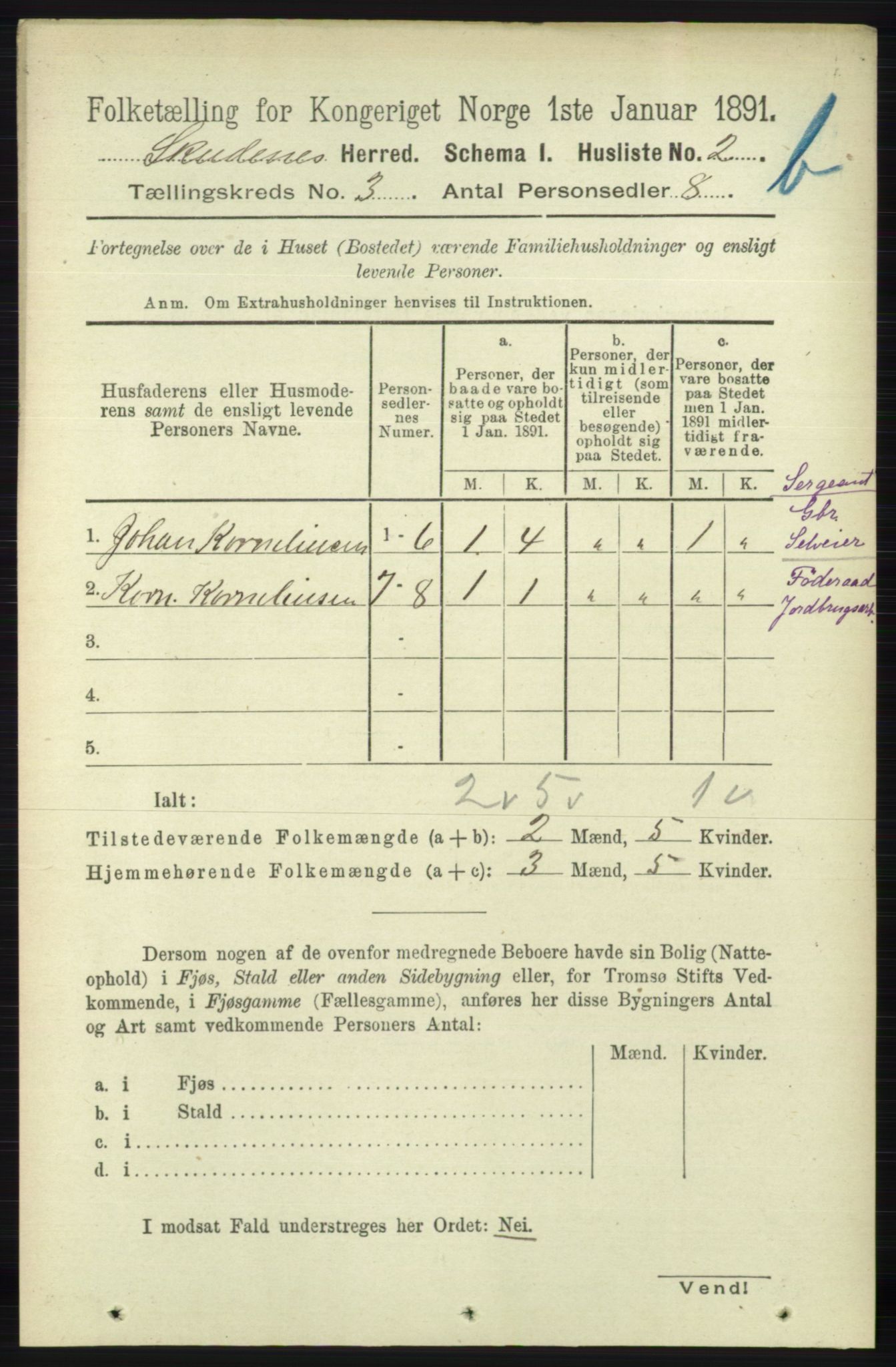 RA, 1891 census for 1150 Skudenes, 1891, p. 3912