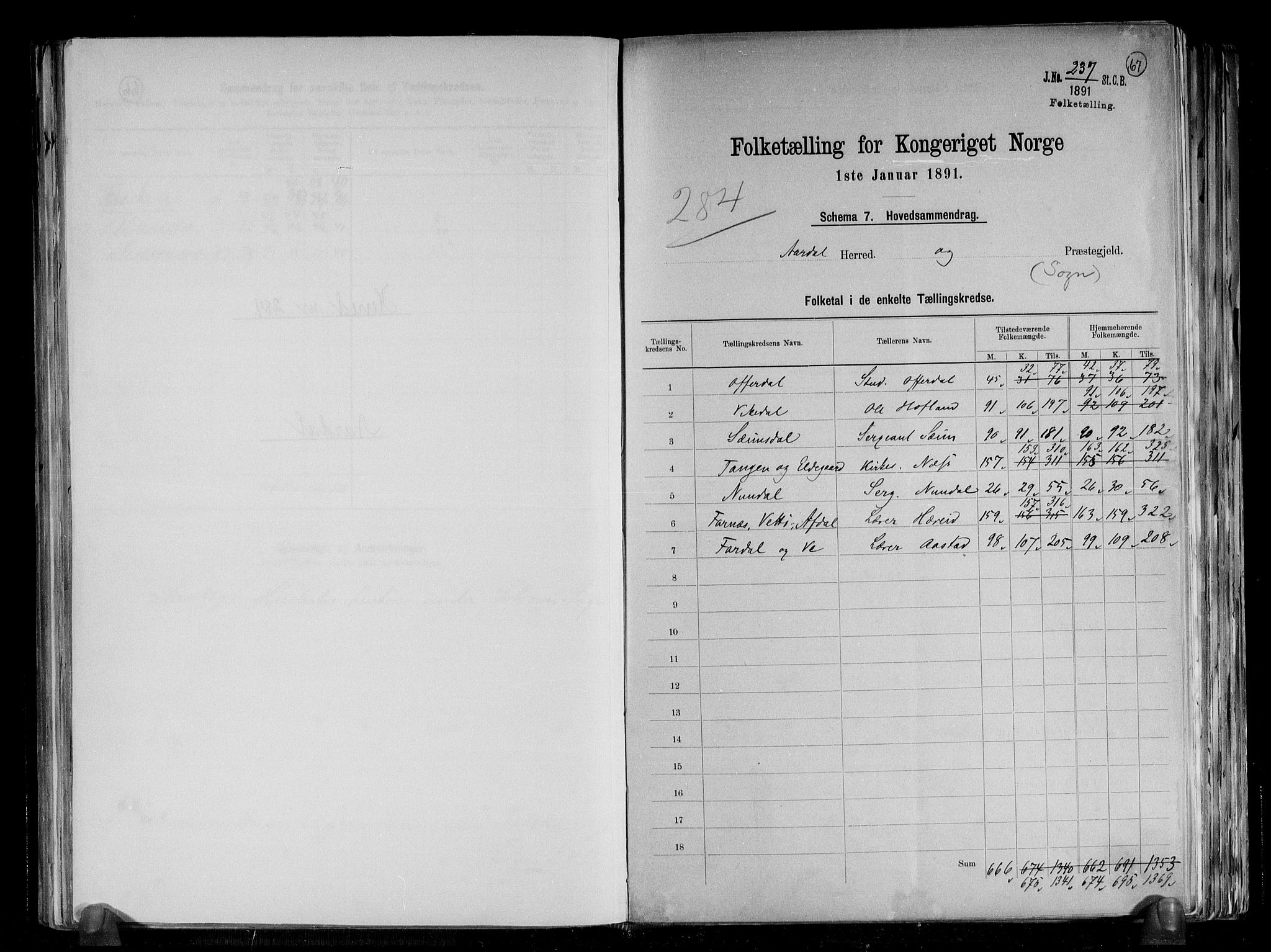 RA, 1891 census for 1424 Årdal, 1891, p. 2
