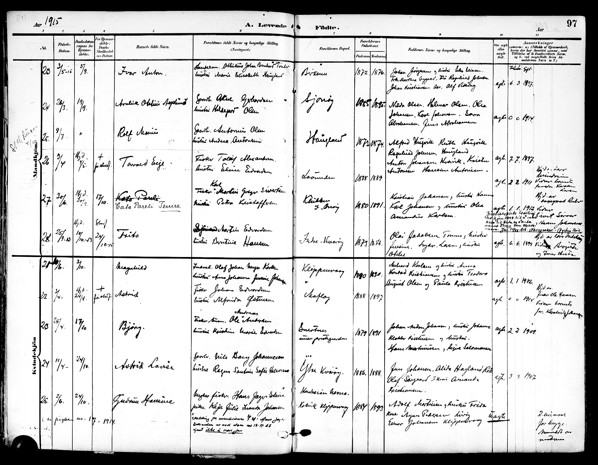 Ministerialprotokoller, klokkerbøker og fødselsregistre - Nordland, SAT/A-1459/839/L0569: Parish register (official) no. 839A06, 1903-1922, p. 97
