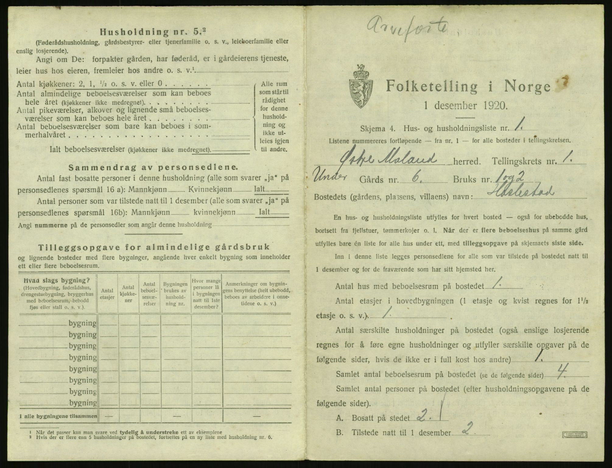 SAK, 1920 census for Austre Moland, 1920, p. 25