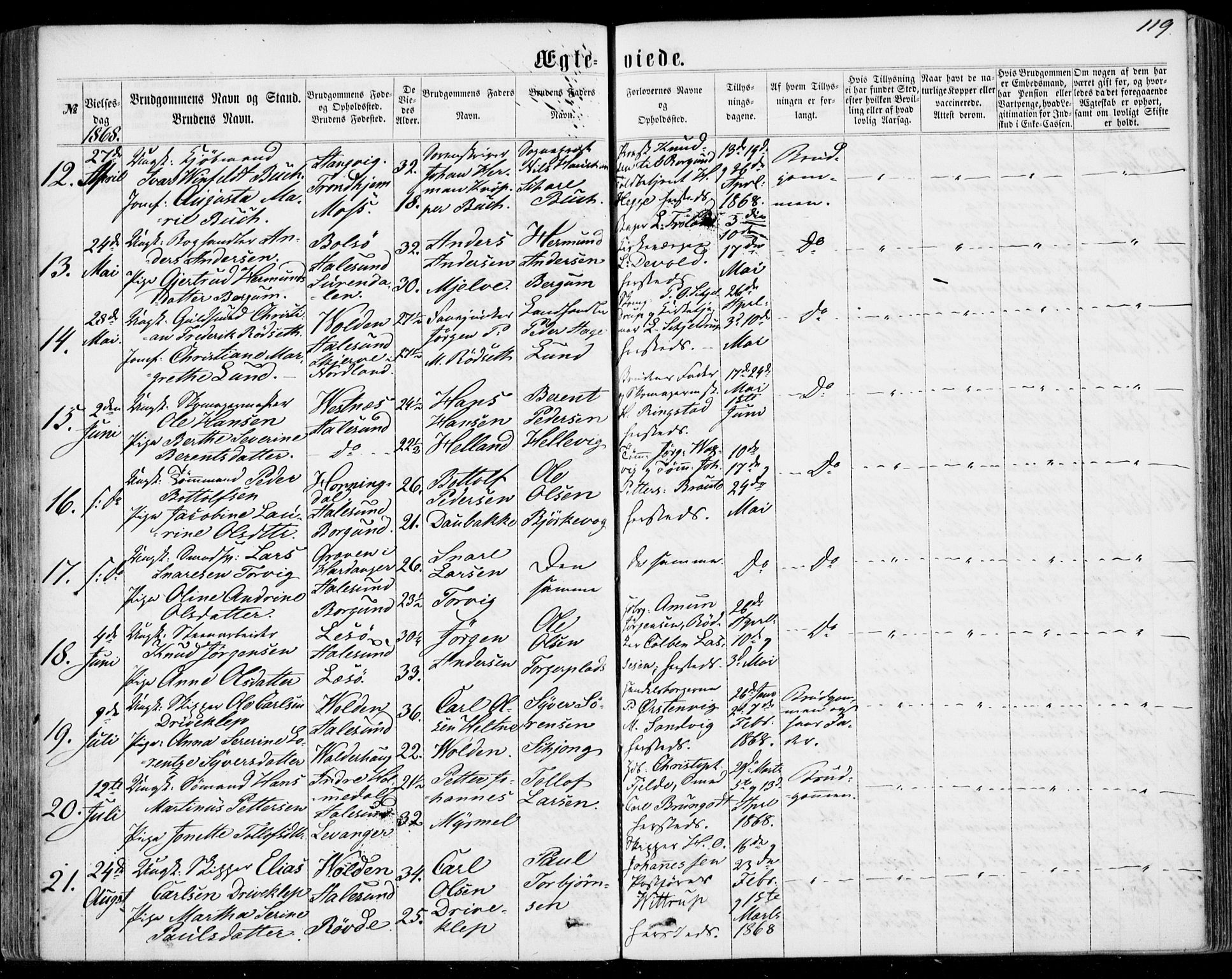 Ministerialprotokoller, klokkerbøker og fødselsregistre - Møre og Romsdal, AV/SAT-A-1454/529/L0452: Parish register (official) no. 529A02, 1864-1871, p. 119