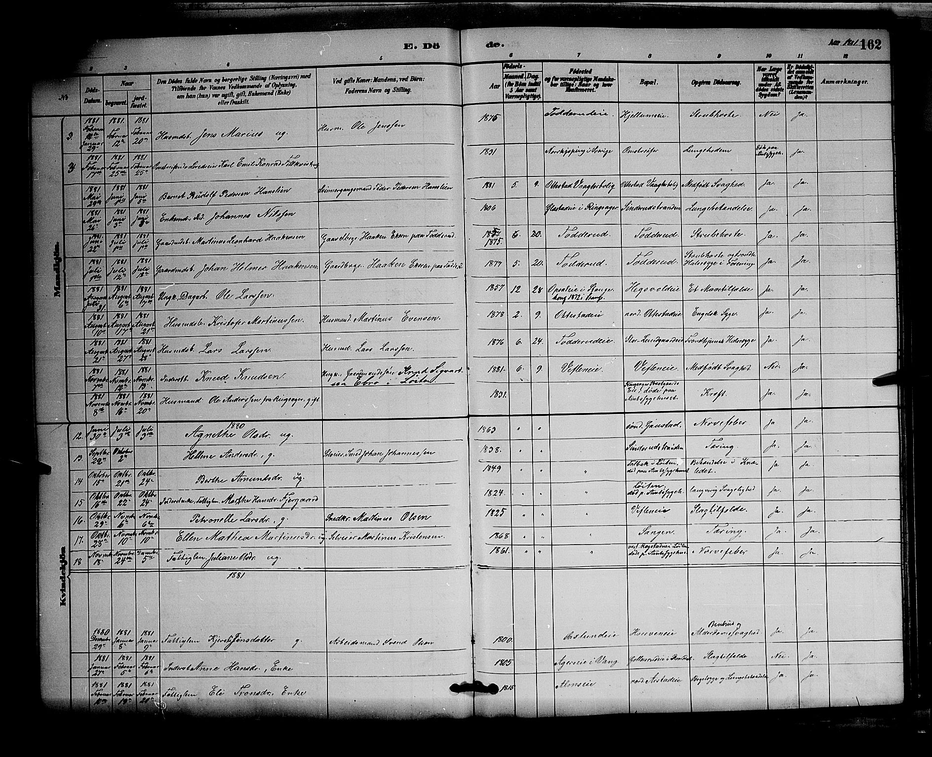 Stange prestekontor, AV/SAH-PREST-002/L/L0007: Parish register (copy) no. 7, 1880-1893, p. 162