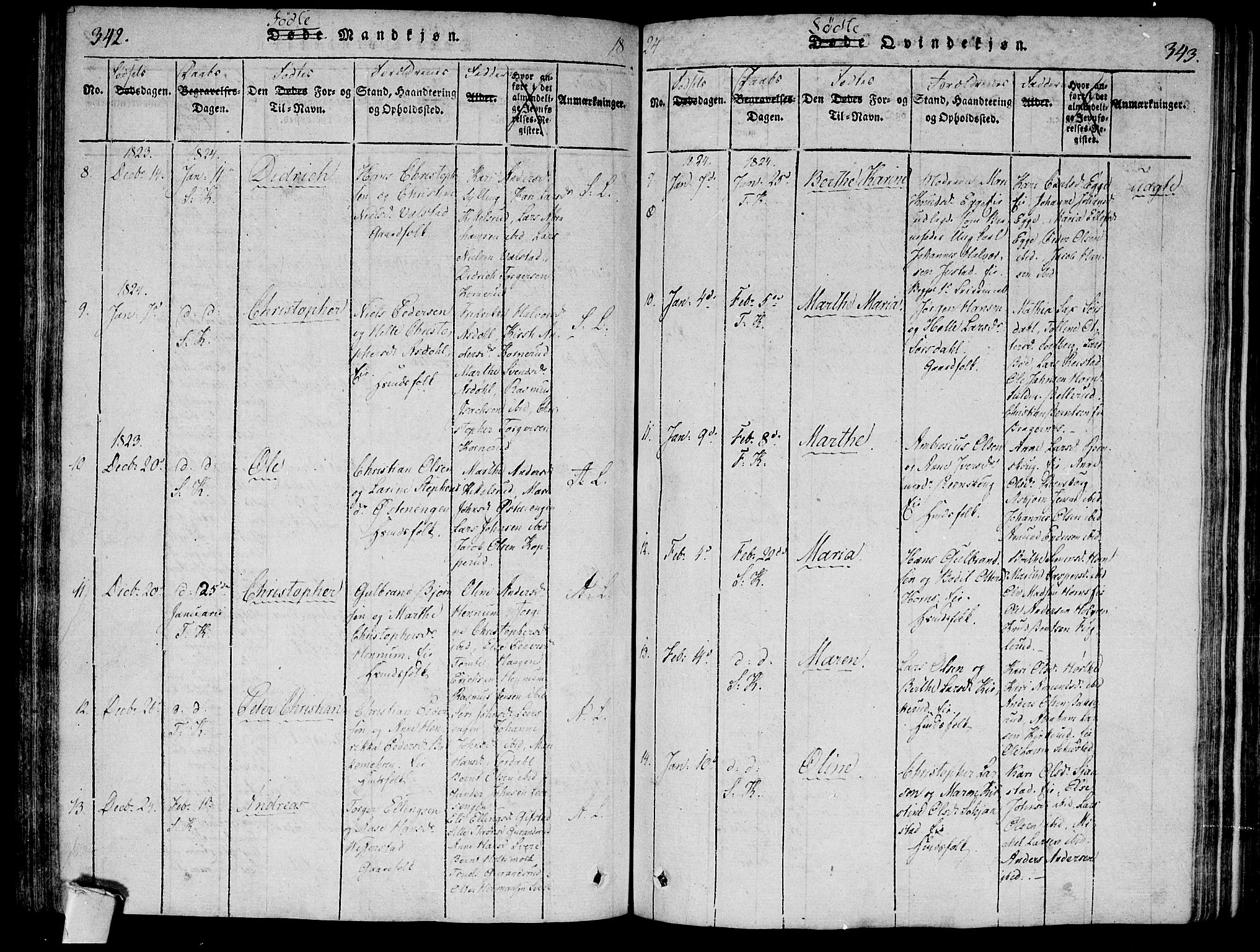 Lier kirkebøker, AV/SAKO-A-230/F/Fa/L0008: Parish register (official) no. I 8, 1813-1825, p. 342-343