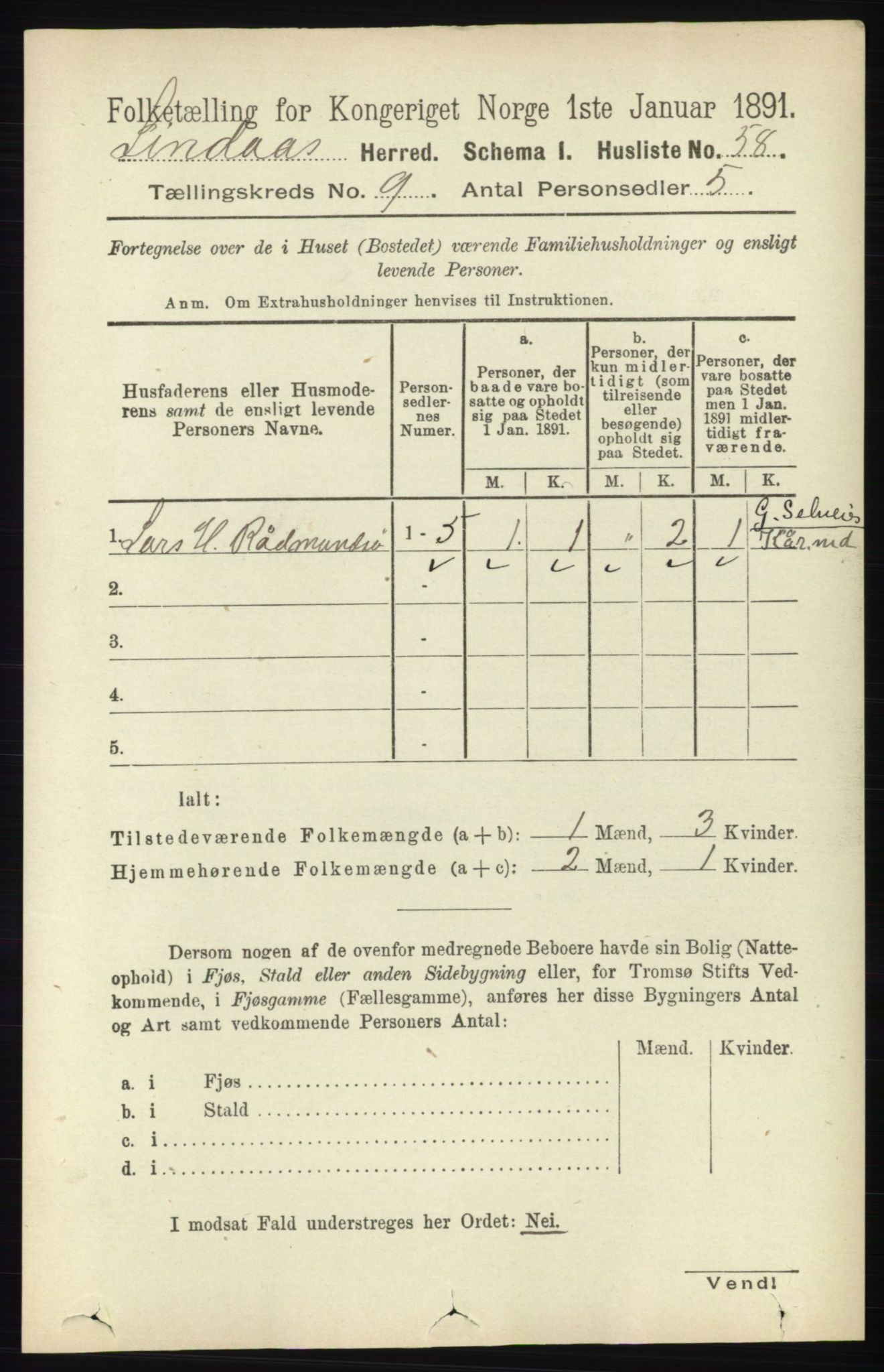 RA, 1891 census for 1263 Lindås, 1891, p. 2954