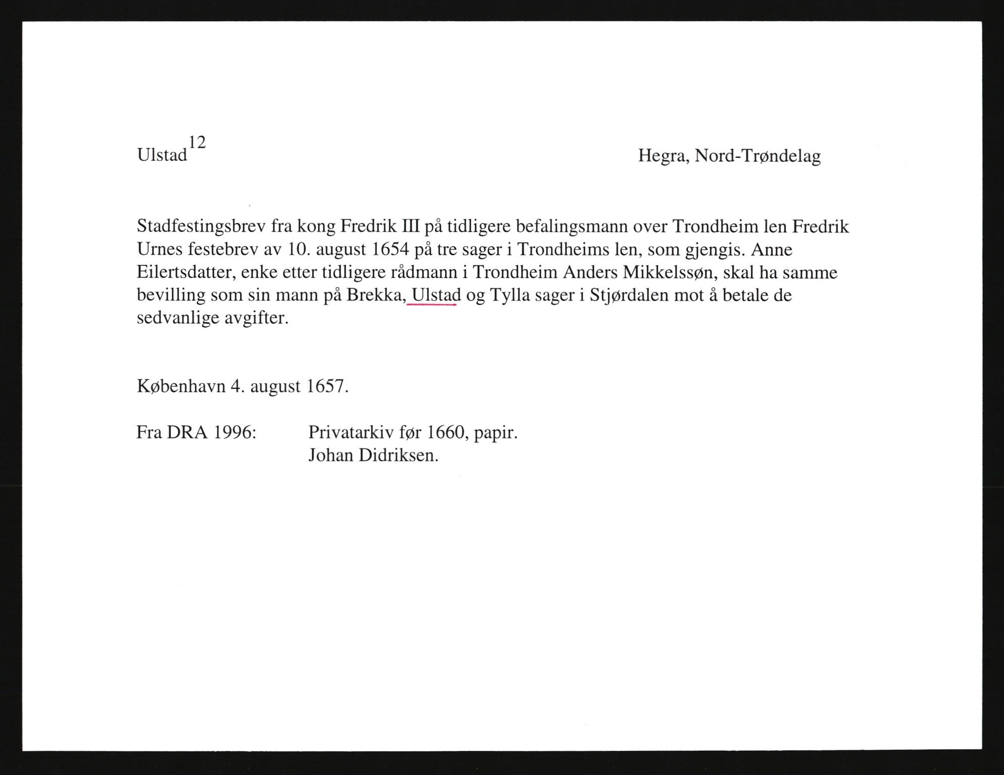 Riksarkivets diplomsamling, AV/RA-EA-5965/F35/F35e/L0033: Registreringssedler Nord-Trøndelag, 1400-1700, p. 11