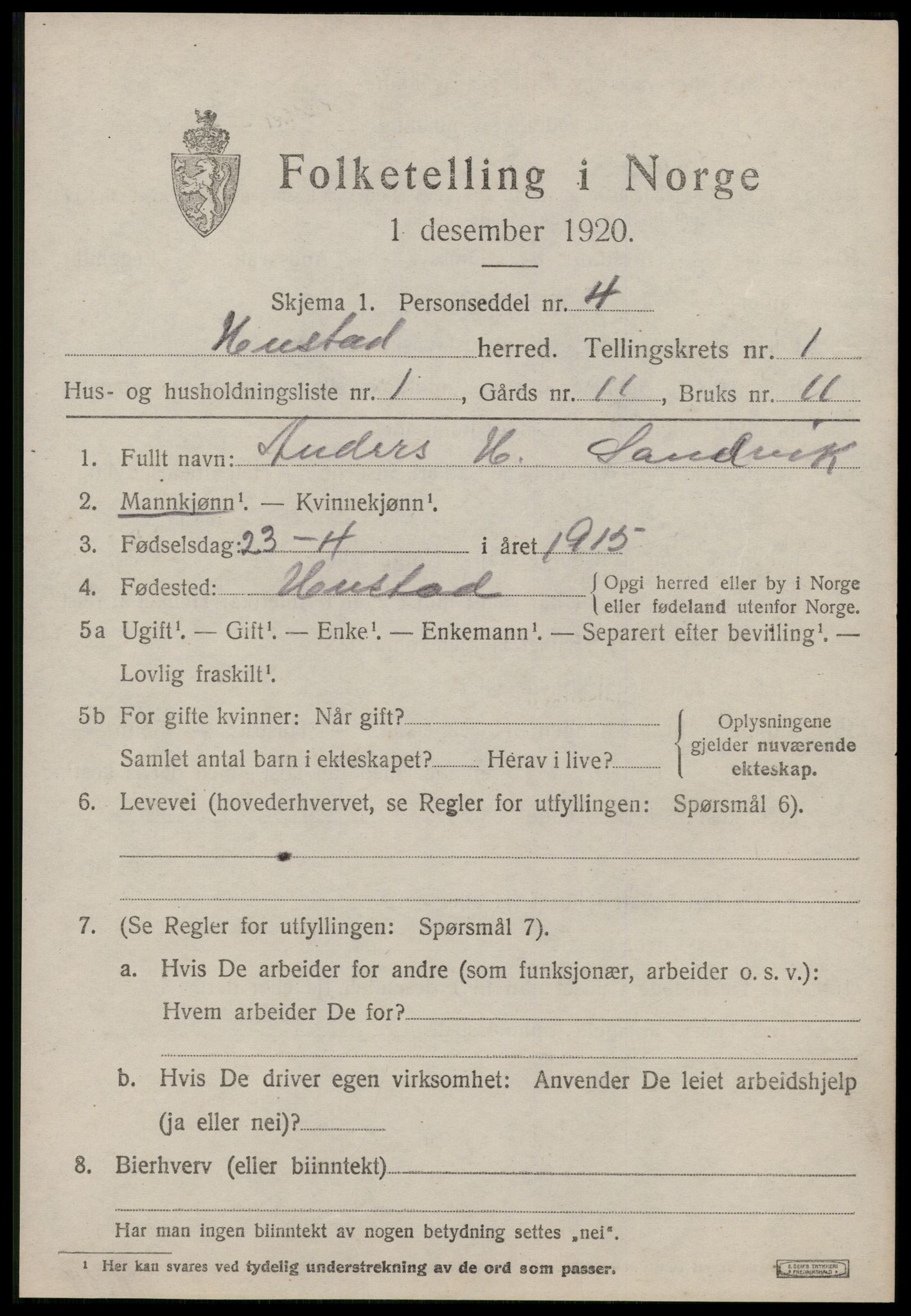 SAT, 1920 census for Hustad, 1920, p. 739