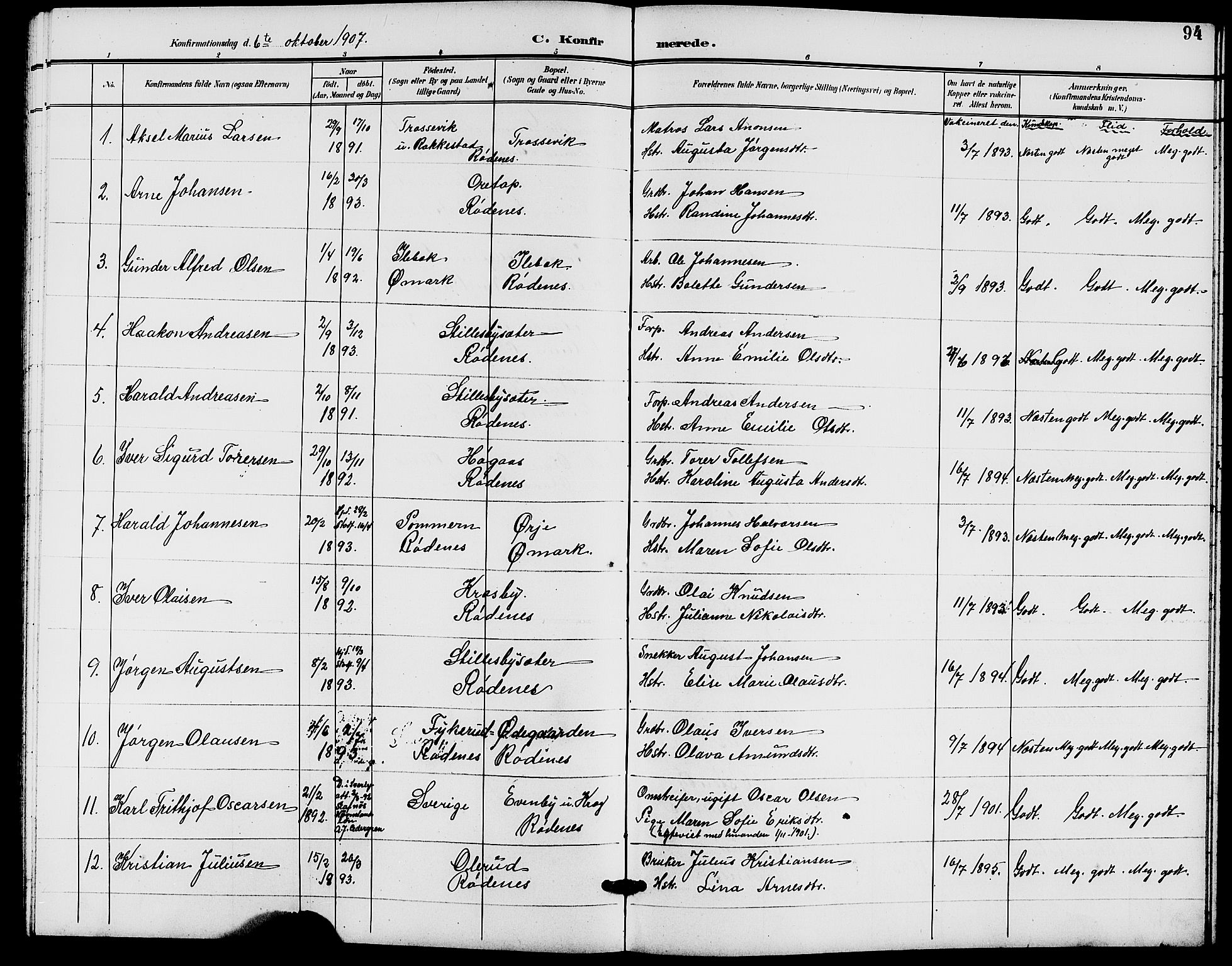 Rødenes prestekontor Kirkebøker, SAO/A-2005/G/Ga/L0002: Parish register (copy) no. I 2, 1901-1910, p. 94