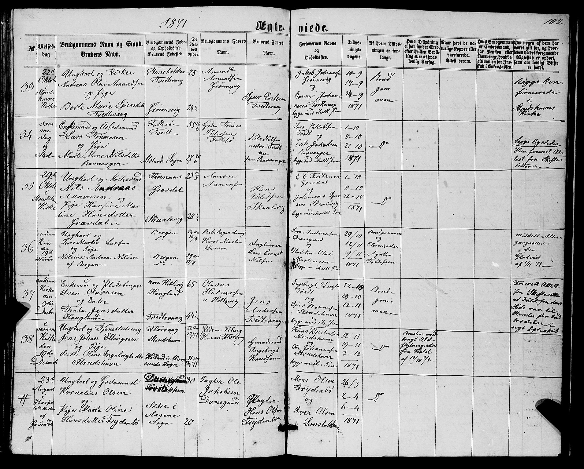 Askøy Sokneprestembete, SAB/A-74101/H/Ha/Hab/Haba/L0006: Parish register (copy) no. A 6, 1861-1881, p. 102