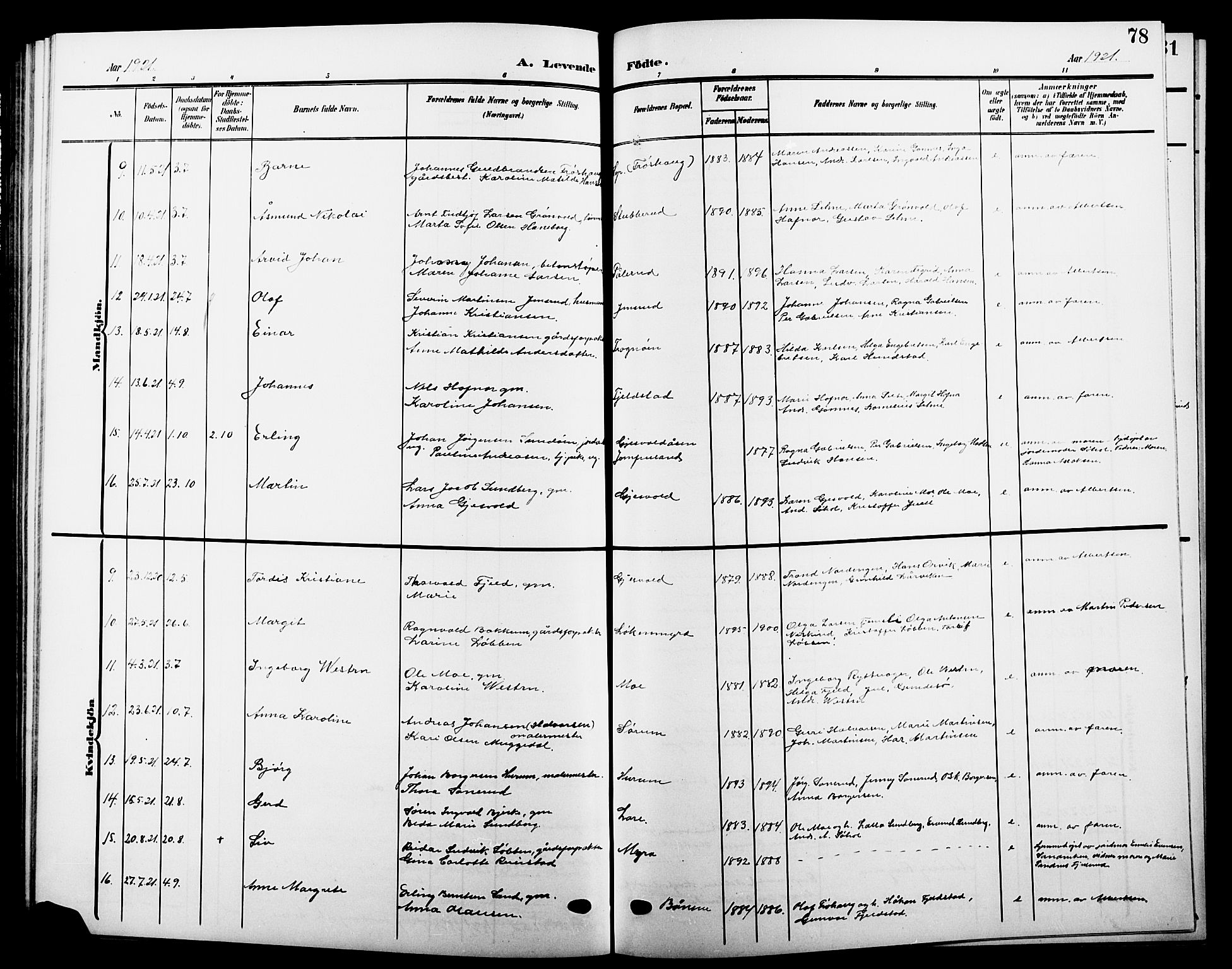 Hole kirkebøker, AV/SAKO-A-228/G/Ga/L0004: Parish register (copy) no. I 4, 1905-1924, p. 78