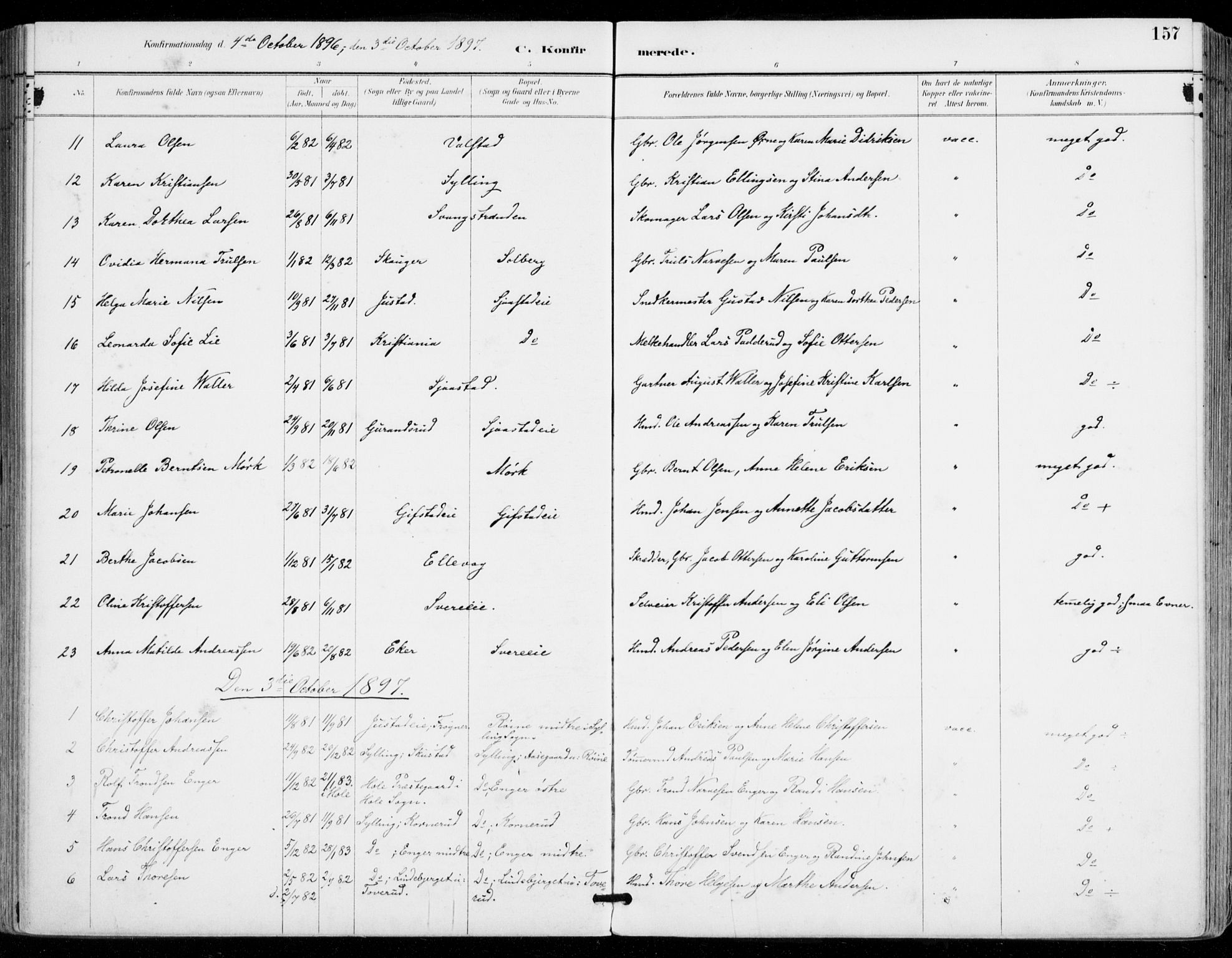 Sylling kirkebøker, SAKO/A-247/F/Fa/L0001: Parish register (official) no. 1, 1883-1910, p. 157