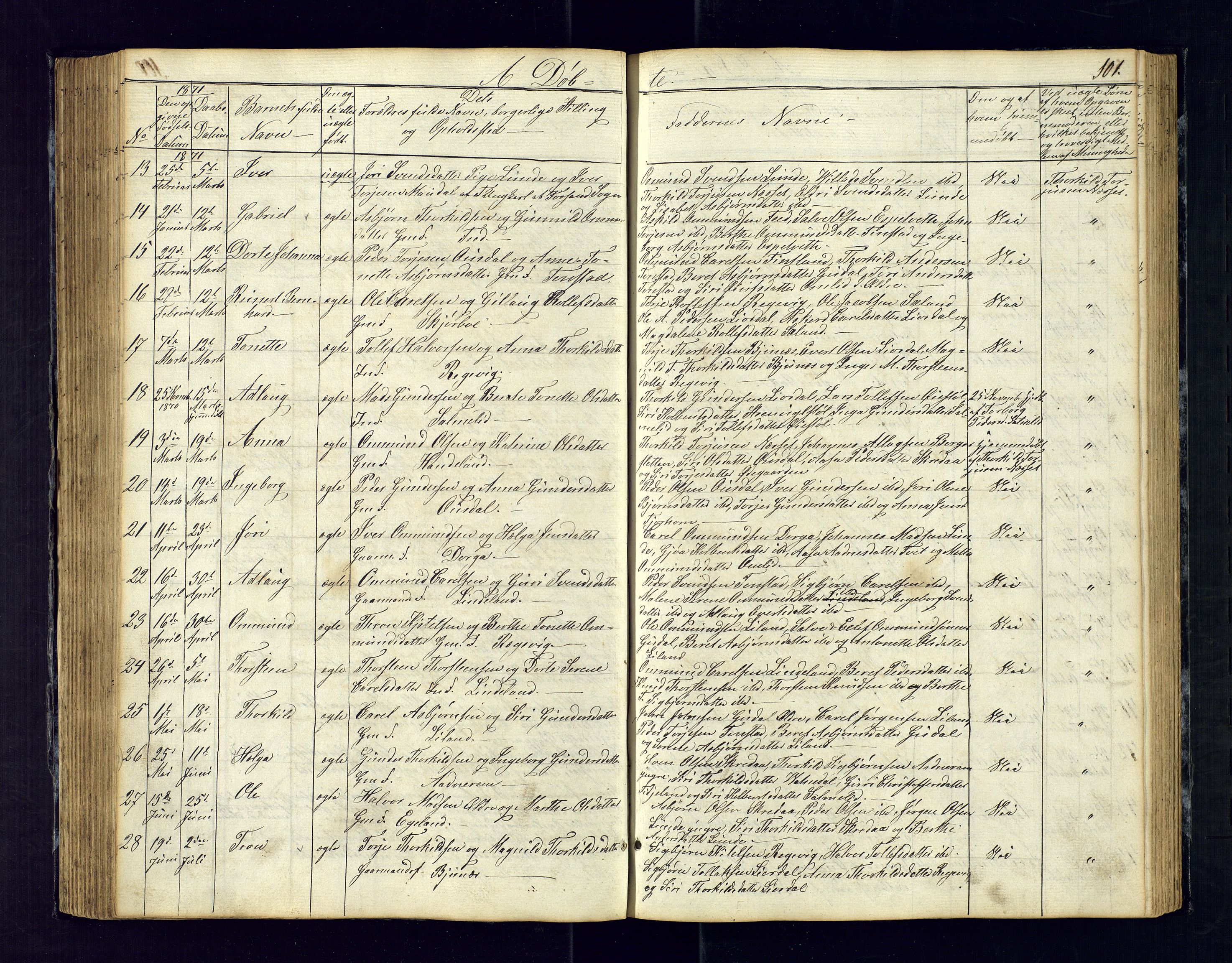 Sirdal sokneprestkontor, SAK/1111-0036/F/Fb/Fbb/L0002: Parish register (copy) no. B-2, 1848-1878, p. 101