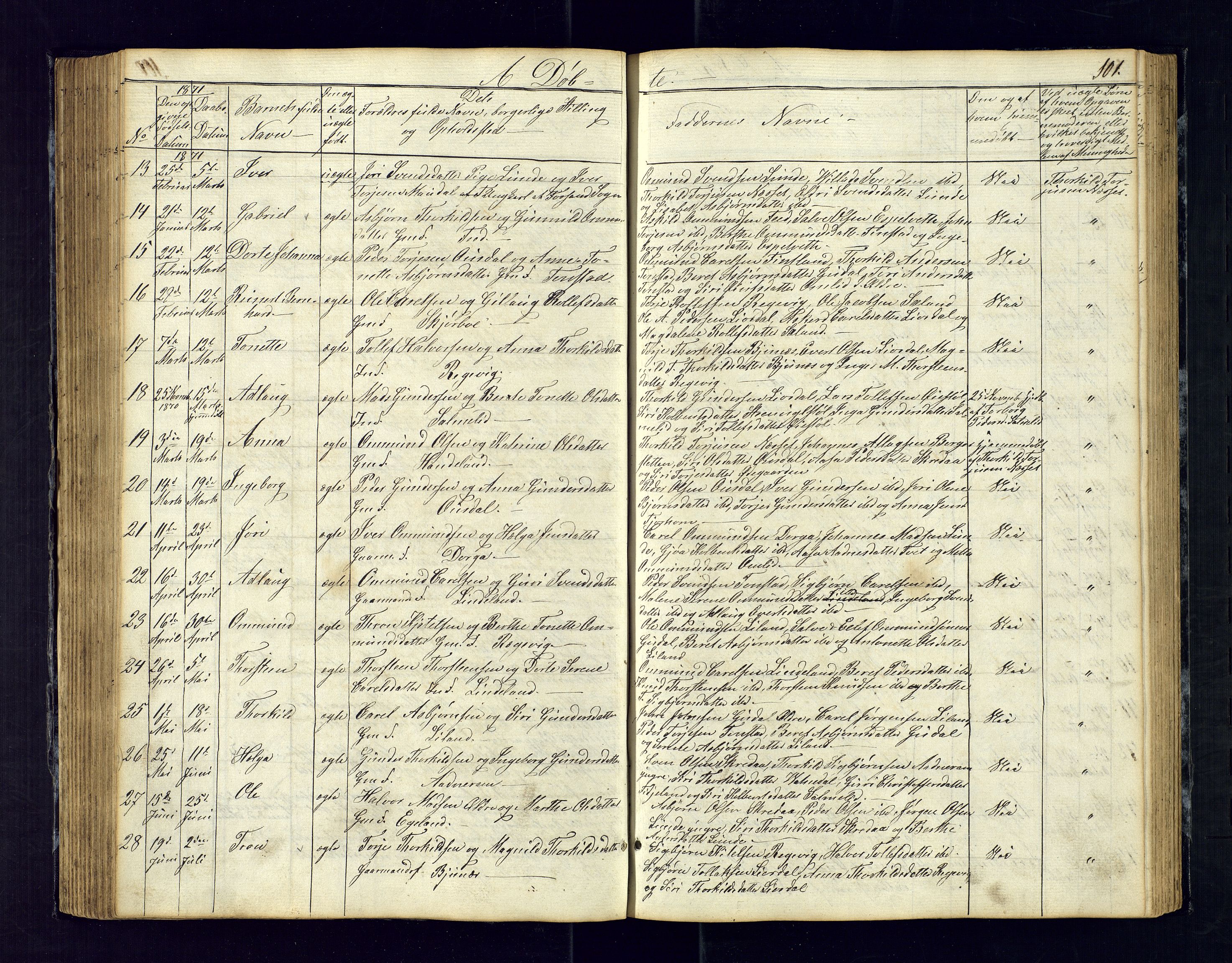 Sirdal sokneprestkontor, AV/SAK-1111-0036/F/Fb/Fbb/L0002: Parish register (copy) no. B-2, 1848-1878, p. 101