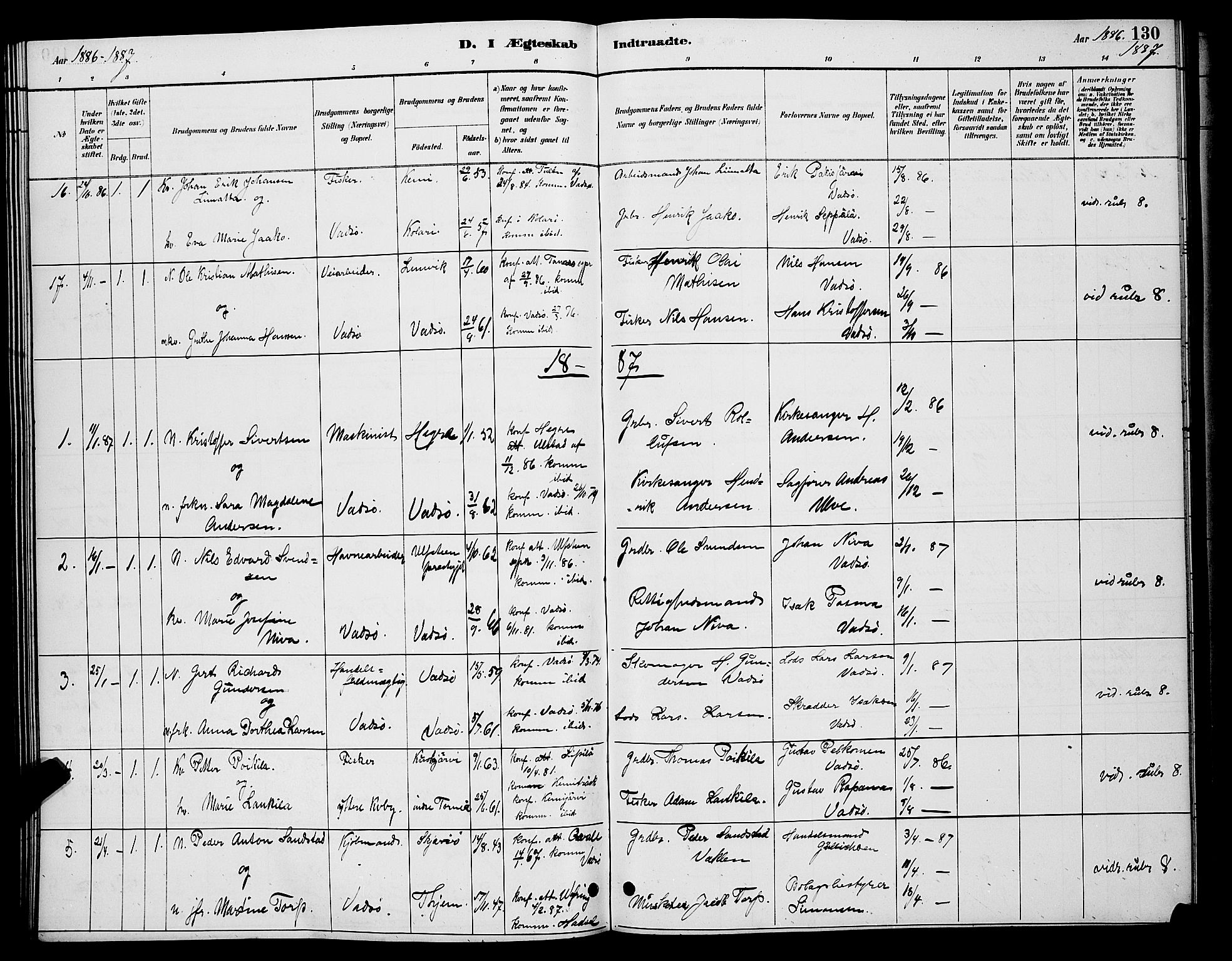 Vadsø sokneprestkontor, SATØ/S-1325/H/Hb/L0004klokker: Parish register (copy) no. 4, 1885-1895, p. 130