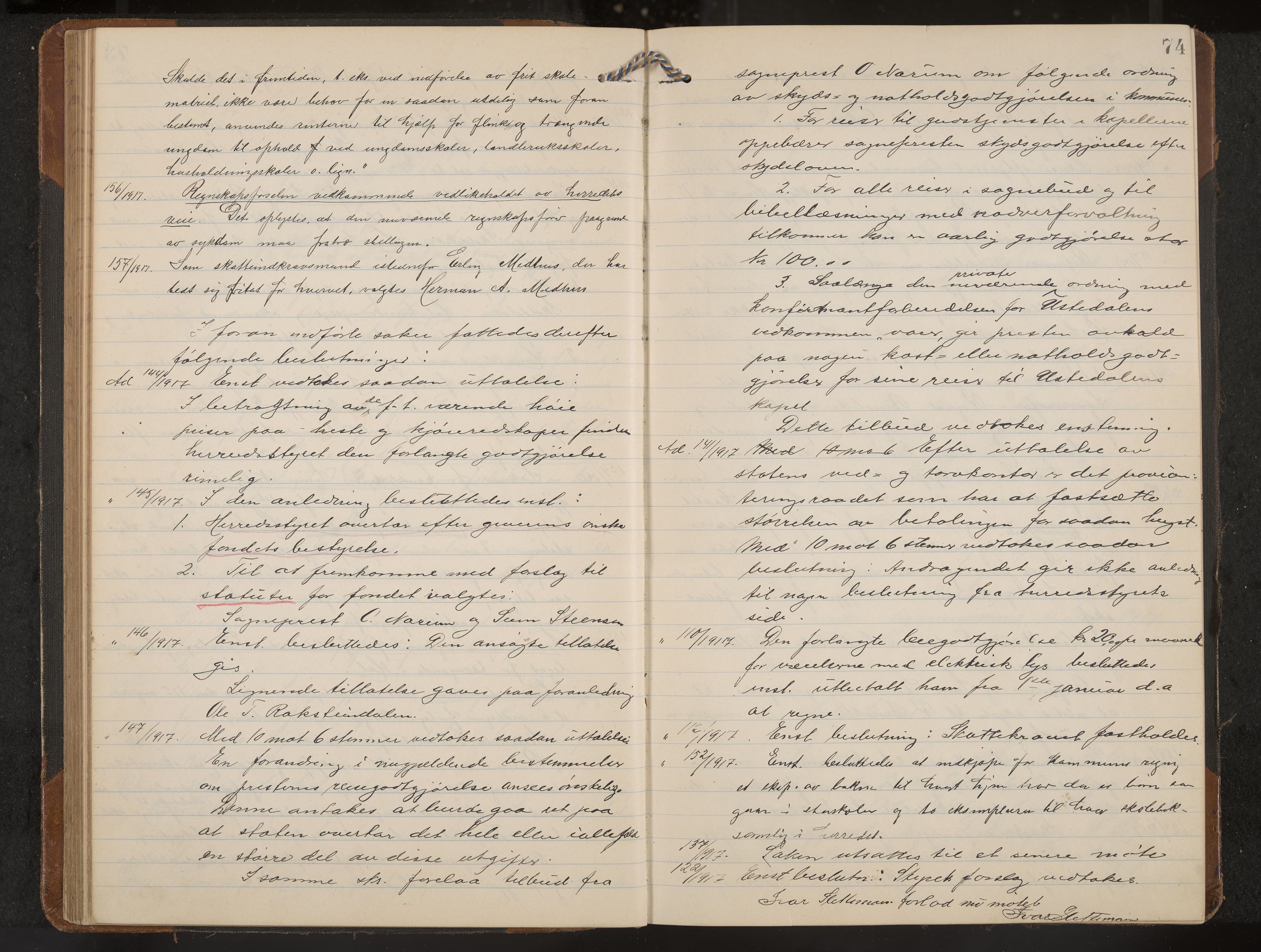 Hol formannskap og sentraladministrasjon, IKAK/0620021-1/A/L0006: Møtebok, 1916-1922, p. 74