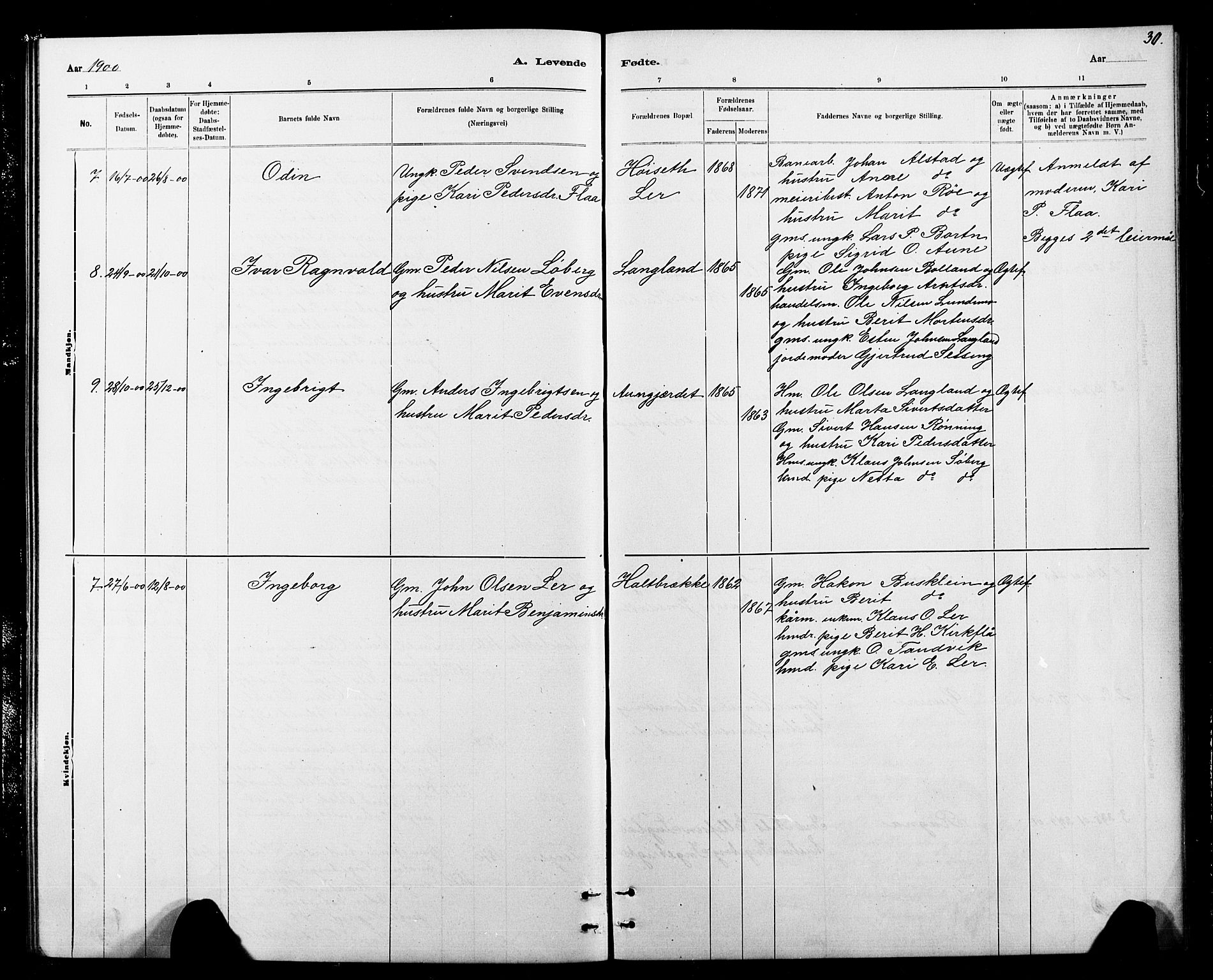 Ministerialprotokoller, klokkerbøker og fødselsregistre - Sør-Trøndelag, SAT/A-1456/693/L1123: Parish register (copy) no. 693C04, 1887-1910, p. 30