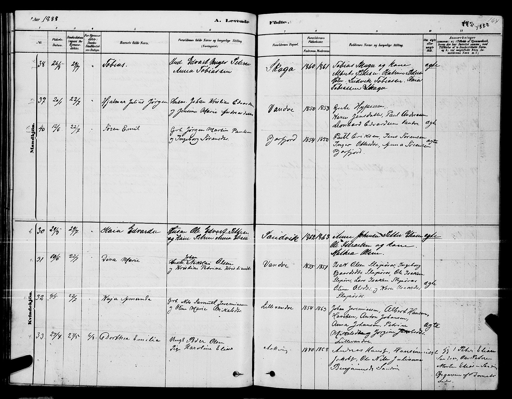 Ministerialprotokoller, klokkerbøker og fødselsregistre - Nordland, SAT/A-1459/834/L0513: Parish register (copy) no. 834C04, 1877-1892, p. 164