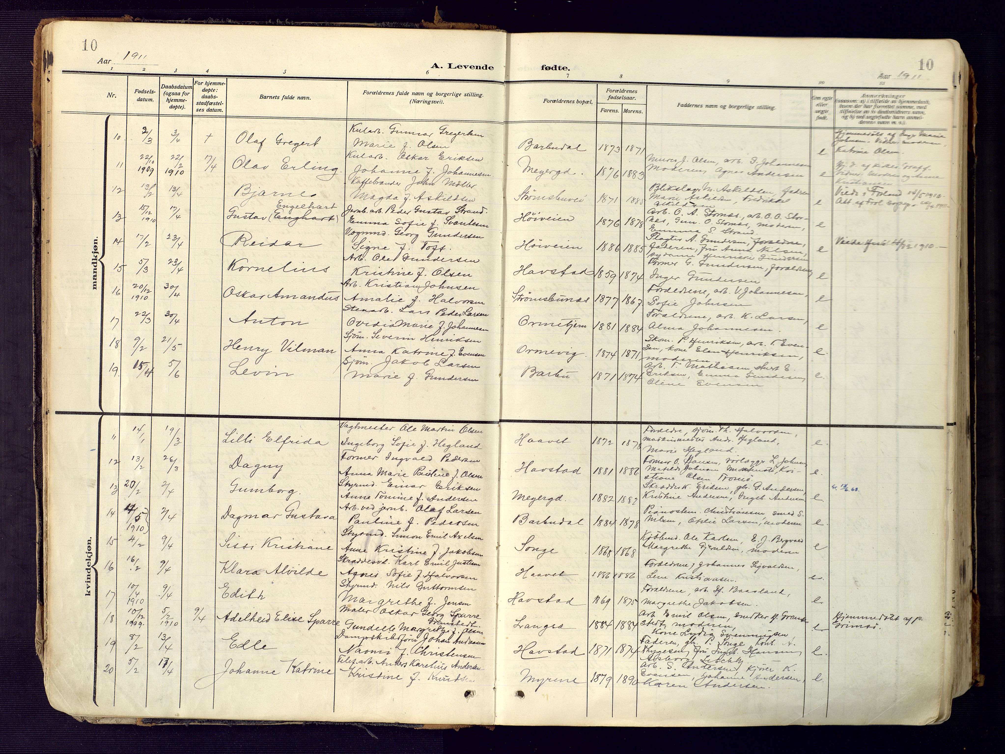 Barbu sokneprestkontor, SAK/1111-0003/F/Fa/L0006: Parish register (official) no. A 6, 1910-1929, p. 10