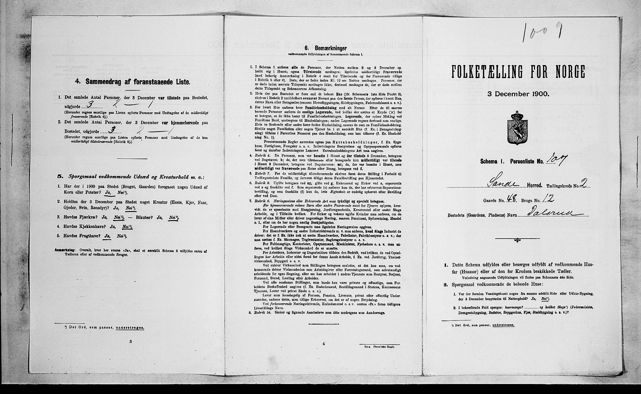 RA, 1900 census for Sande, 1900, p. 432