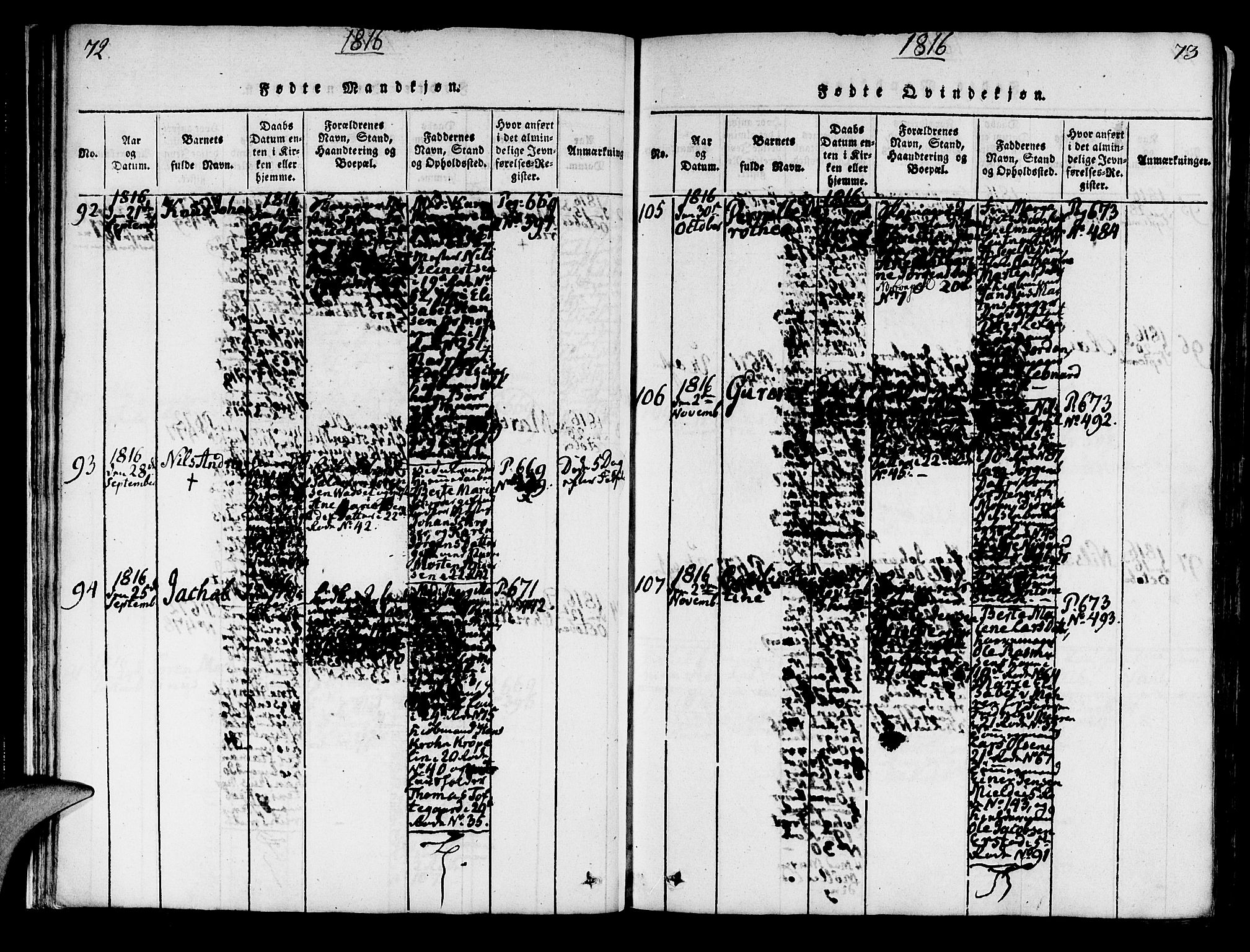 Korskirken sokneprestembete, AV/SAB-A-76101/H/Hab: Parish register (copy) no. A 1b, 1815-1821, p. 72-73