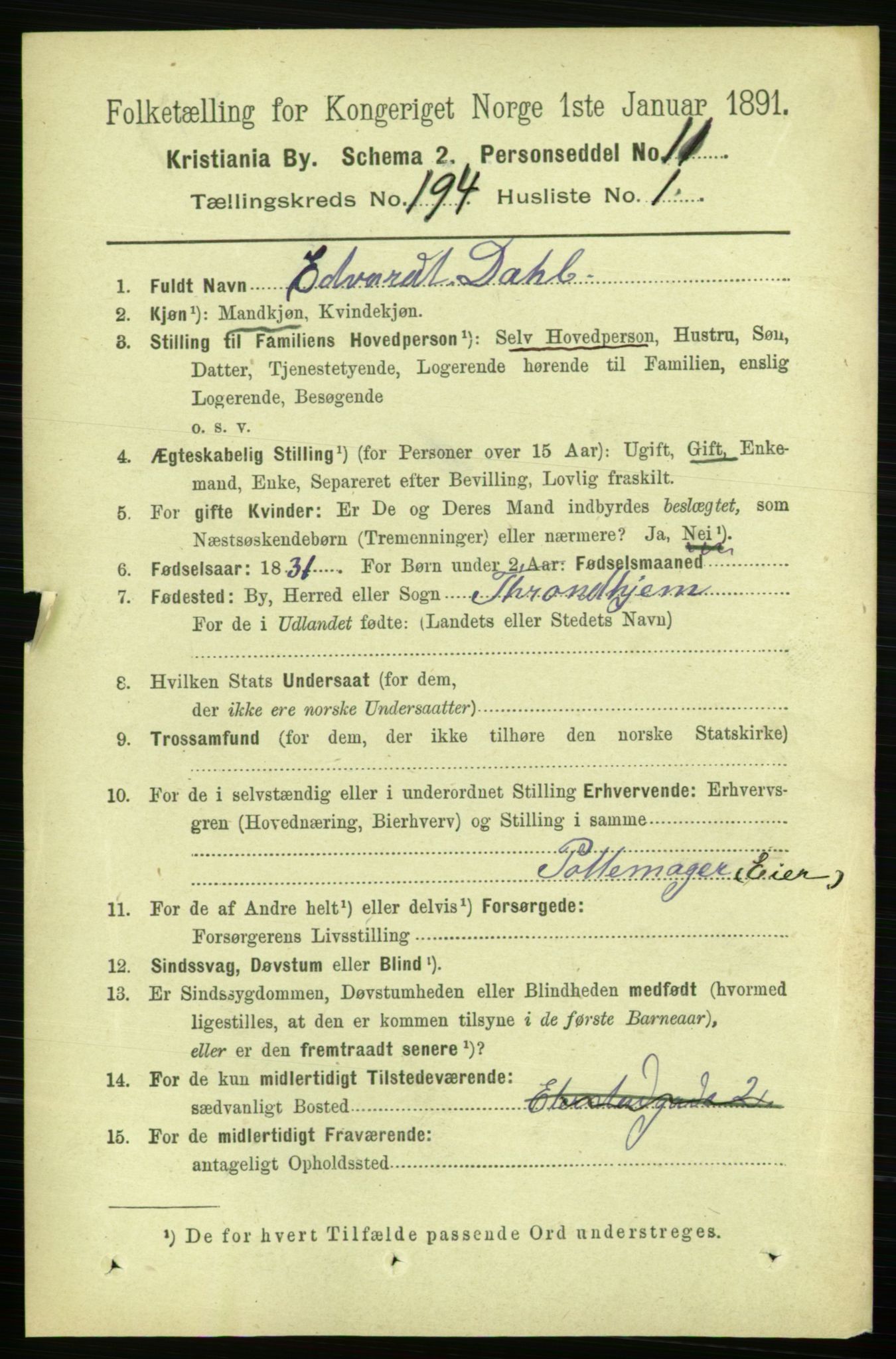 RA, 1891 census for 0301 Kristiania, 1891, p. 116911