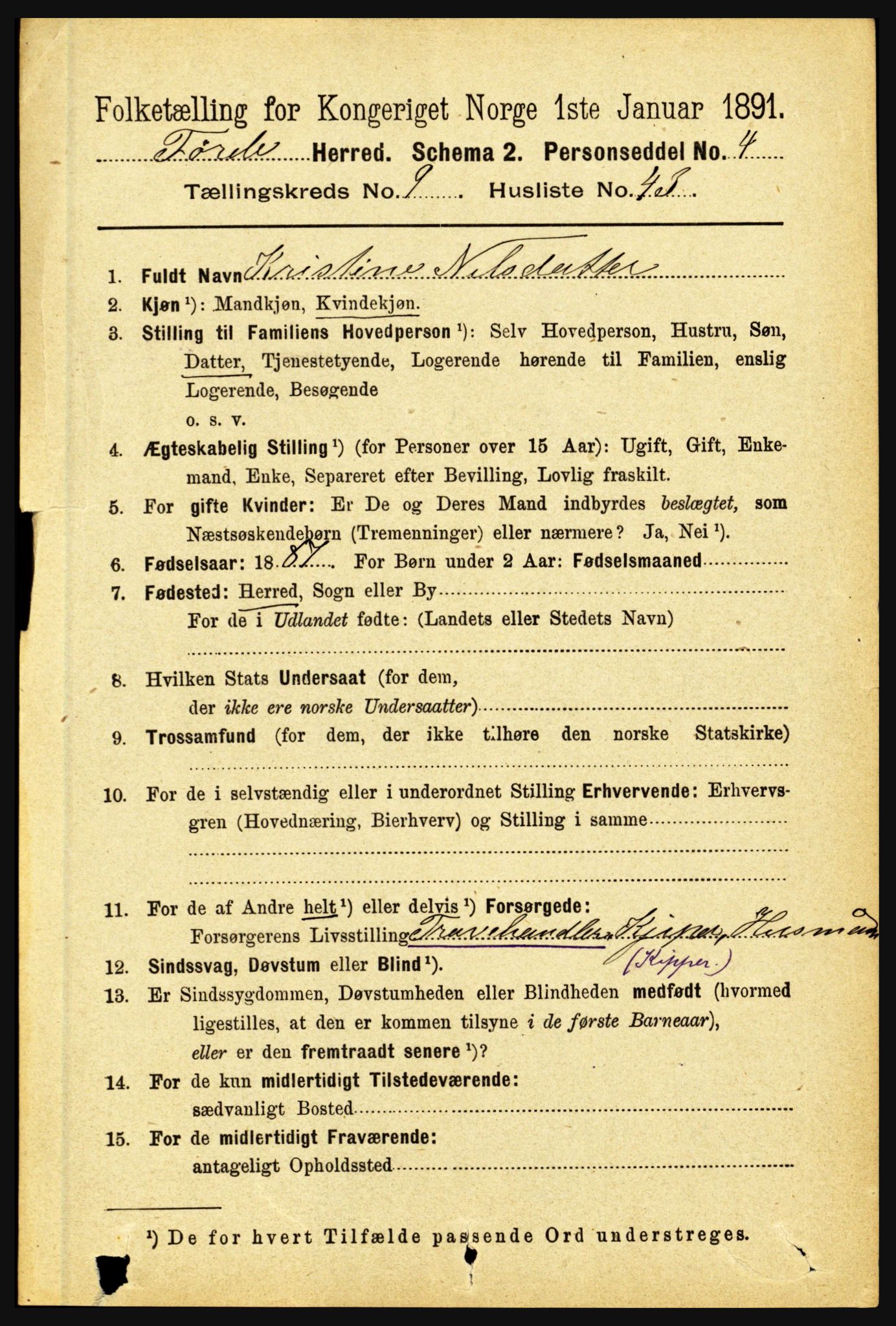 RA, 1891 census for 1432 Førde, 1891, p. 3605