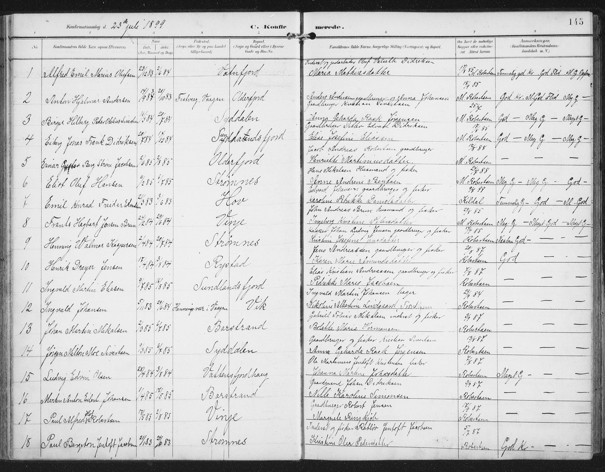 Ministerialprotokoller, klokkerbøker og fødselsregistre - Nordland, SAT/A-1459/876/L1098: Parish register (official) no. 876A04, 1896-1915, p. 145