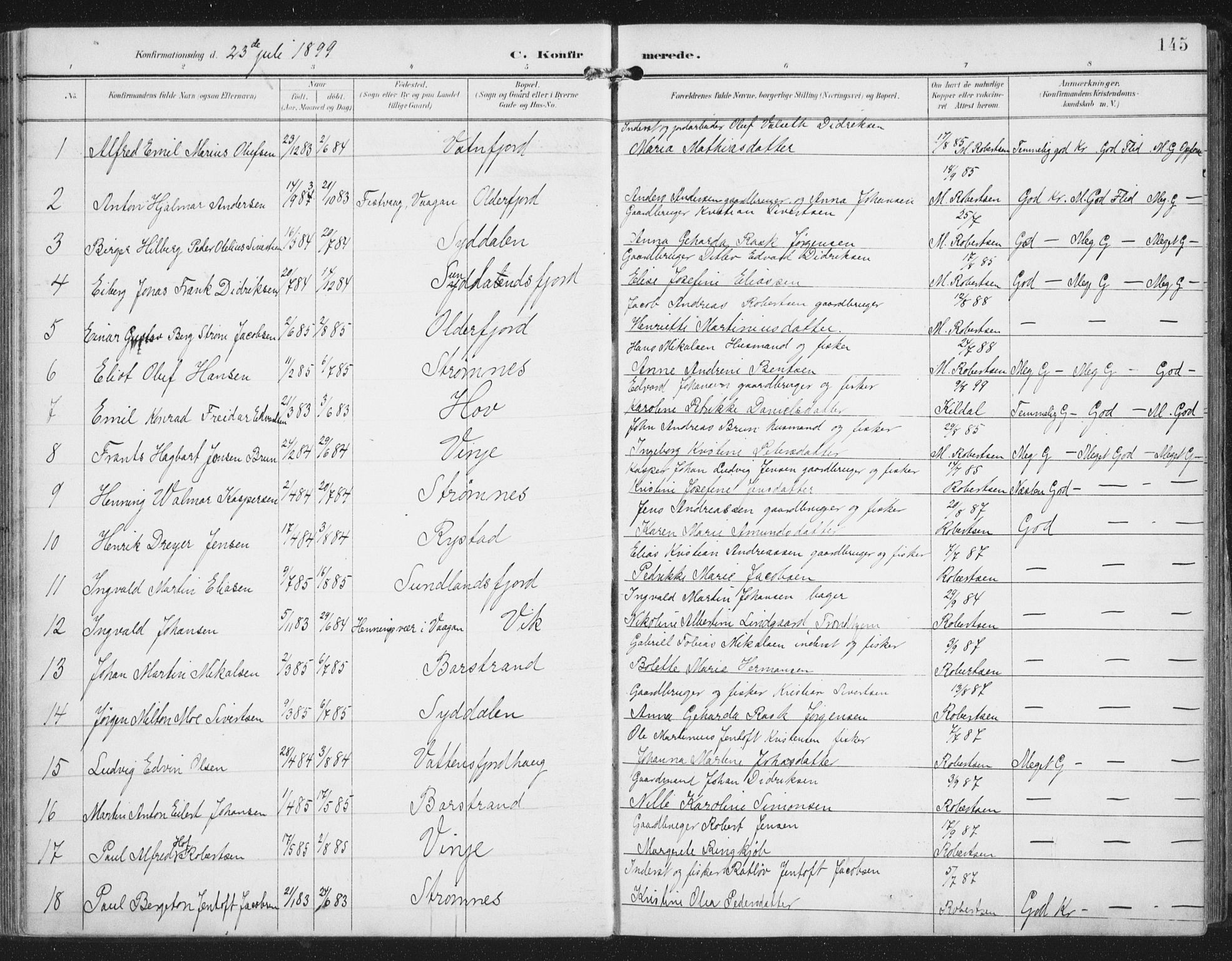 Ministerialprotokoller, klokkerbøker og fødselsregistre - Nordland, AV/SAT-A-1459/876/L1098: Parish register (official) no. 876A04, 1896-1915, p. 145