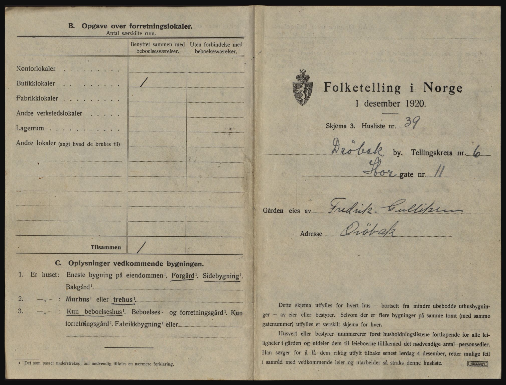 SAO, 1920 census for Drøbak, 1920, p. 597