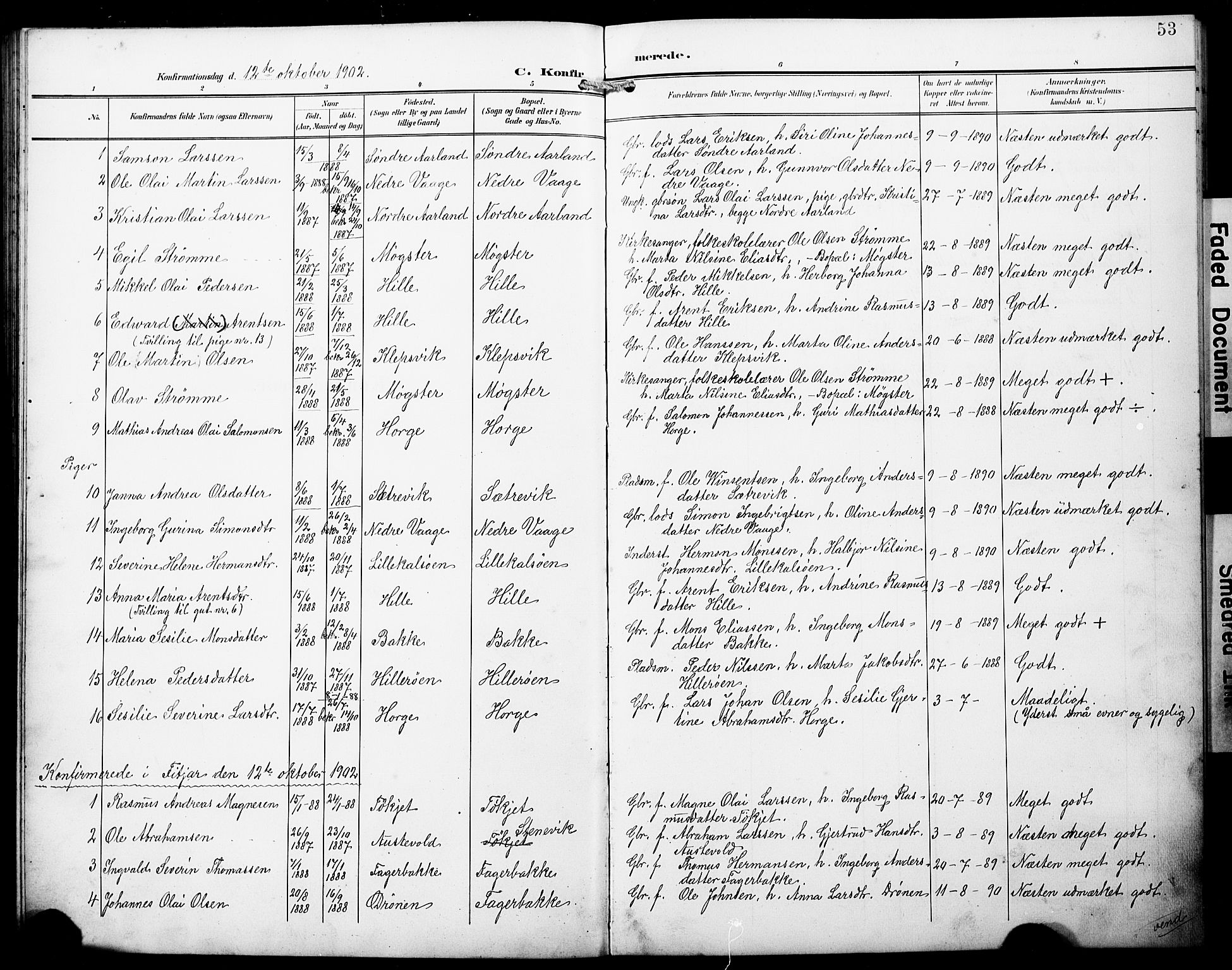 Austevoll Sokneprestembete, SAB/A-74201/H/Hab: Parish register (copy) no. B 5, 1902-1910, p. 53