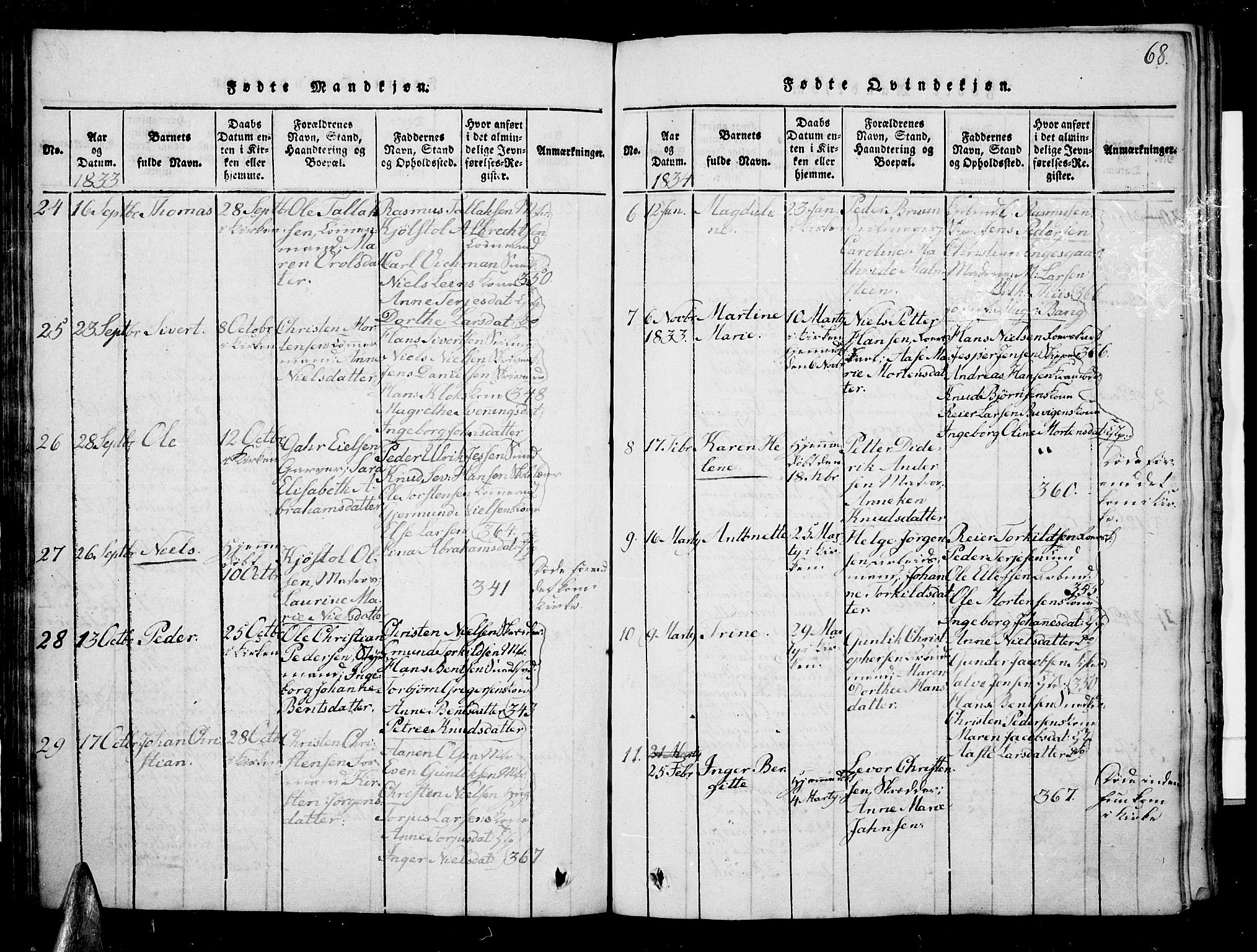 Risør sokneprestkontor, SAK/1111-0035/F/Fb/L0004: Parish register (copy) no. B 4, 1816-1848, p. 68