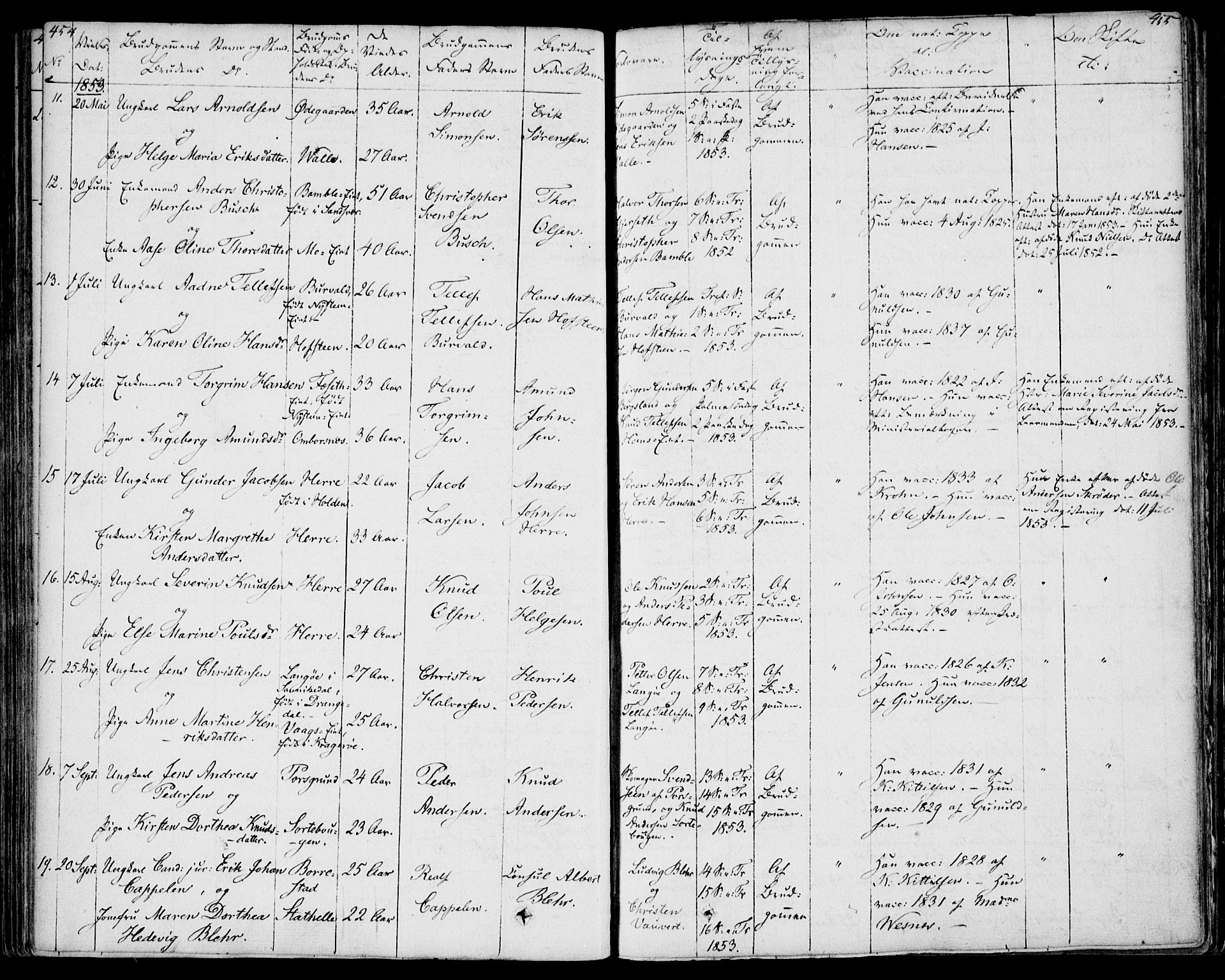 Bamble kirkebøker, SAKO/A-253/F/Fa/L0004: Parish register (official) no. I 4, 1834-1853, p. 454-455