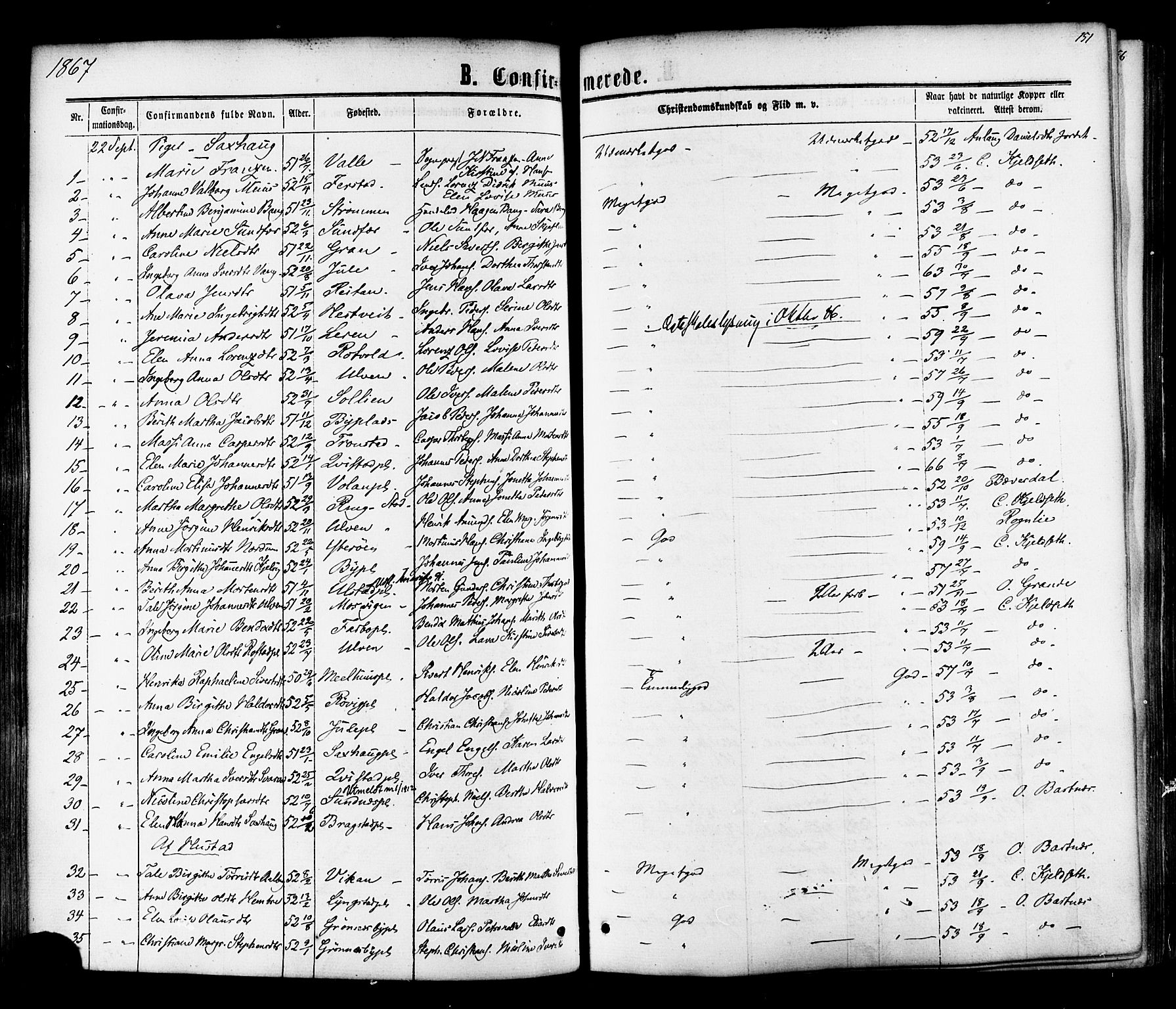 Ministerialprotokoller, klokkerbøker og fødselsregistre - Nord-Trøndelag, SAT/A-1458/730/L0284: Parish register (official) no. 730A09, 1866-1878, p. 151