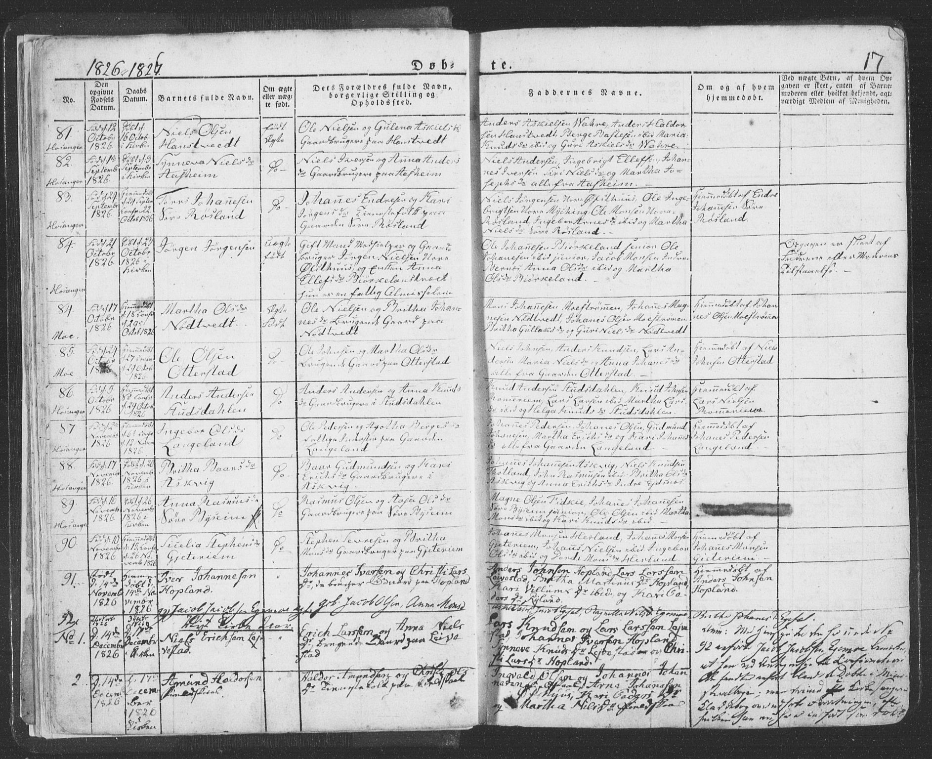 Hosanger sokneprestembete, AV/SAB-A-75801/H/Haa: Parish register (official) no. A 6, 1824-1835, p. 17