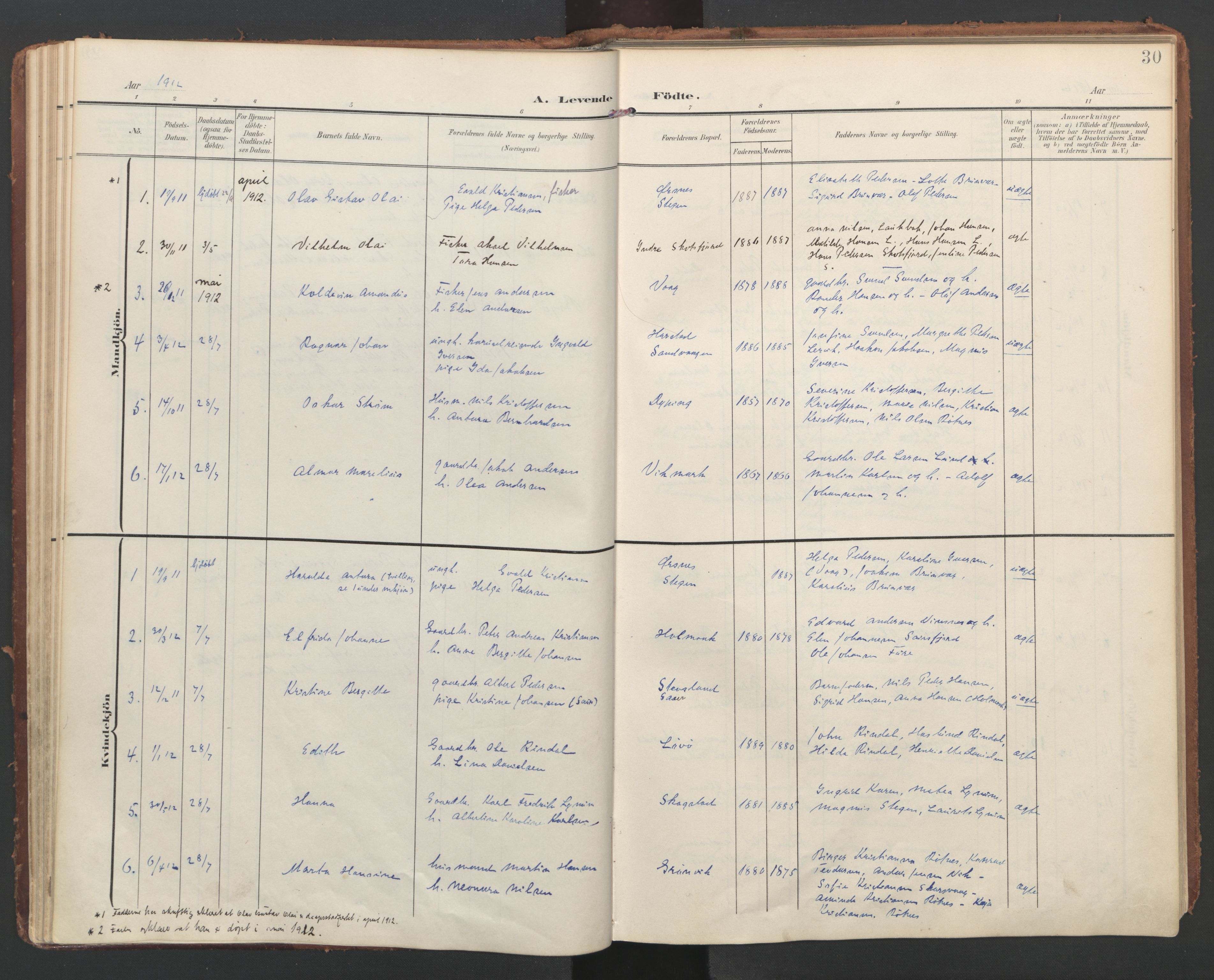 Ministerialprotokoller, klokkerbøker og fødselsregistre - Nordland, AV/SAT-A-1459/855/L0805: Parish register (official) no. 855A13, 1906-1920, p. 30