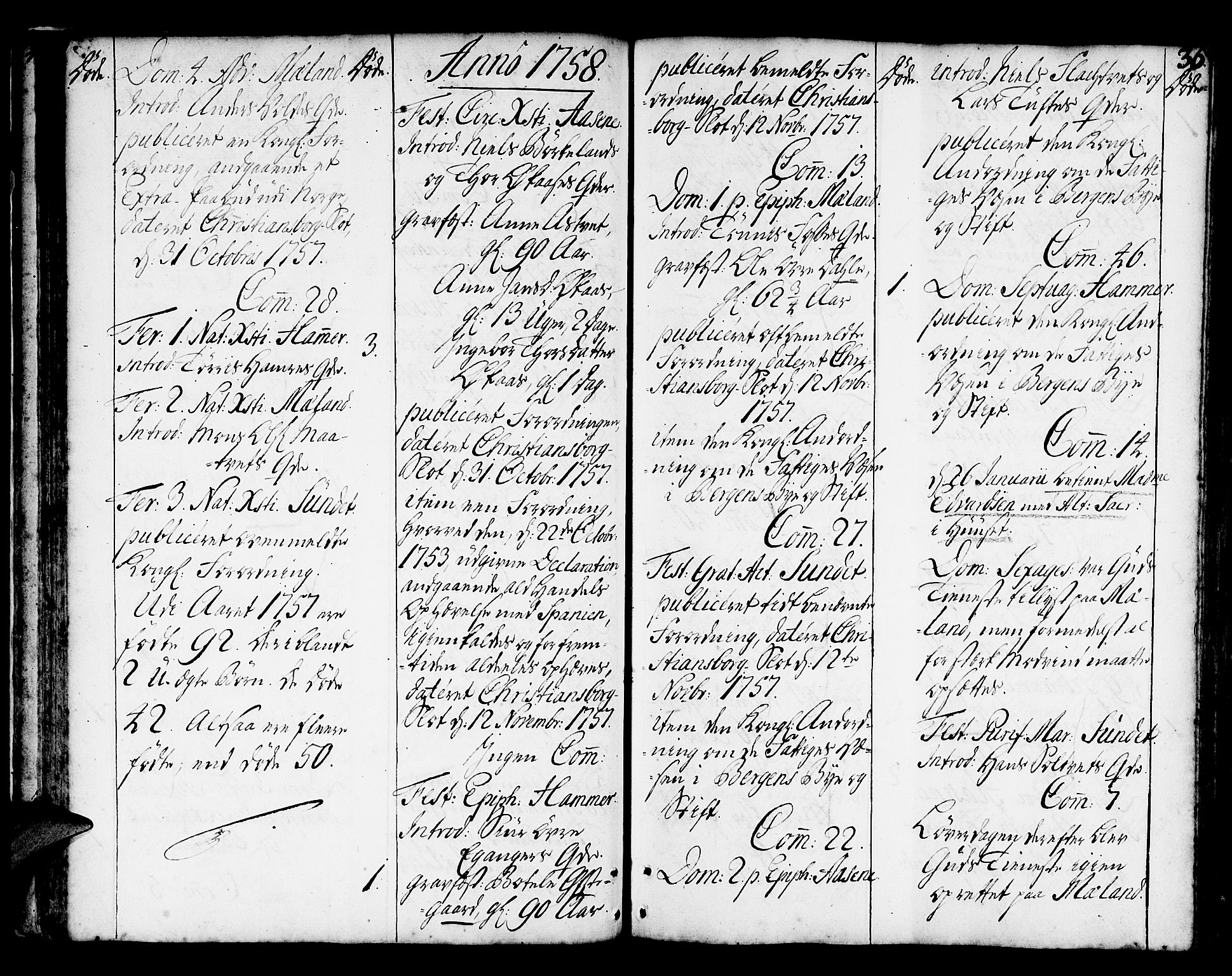 Hamre sokneprestembete, SAB/A-75501/H/Ha/Haa/Haaa/L0006: Parish register (official) no. A 6, 1750-1761, p. 36