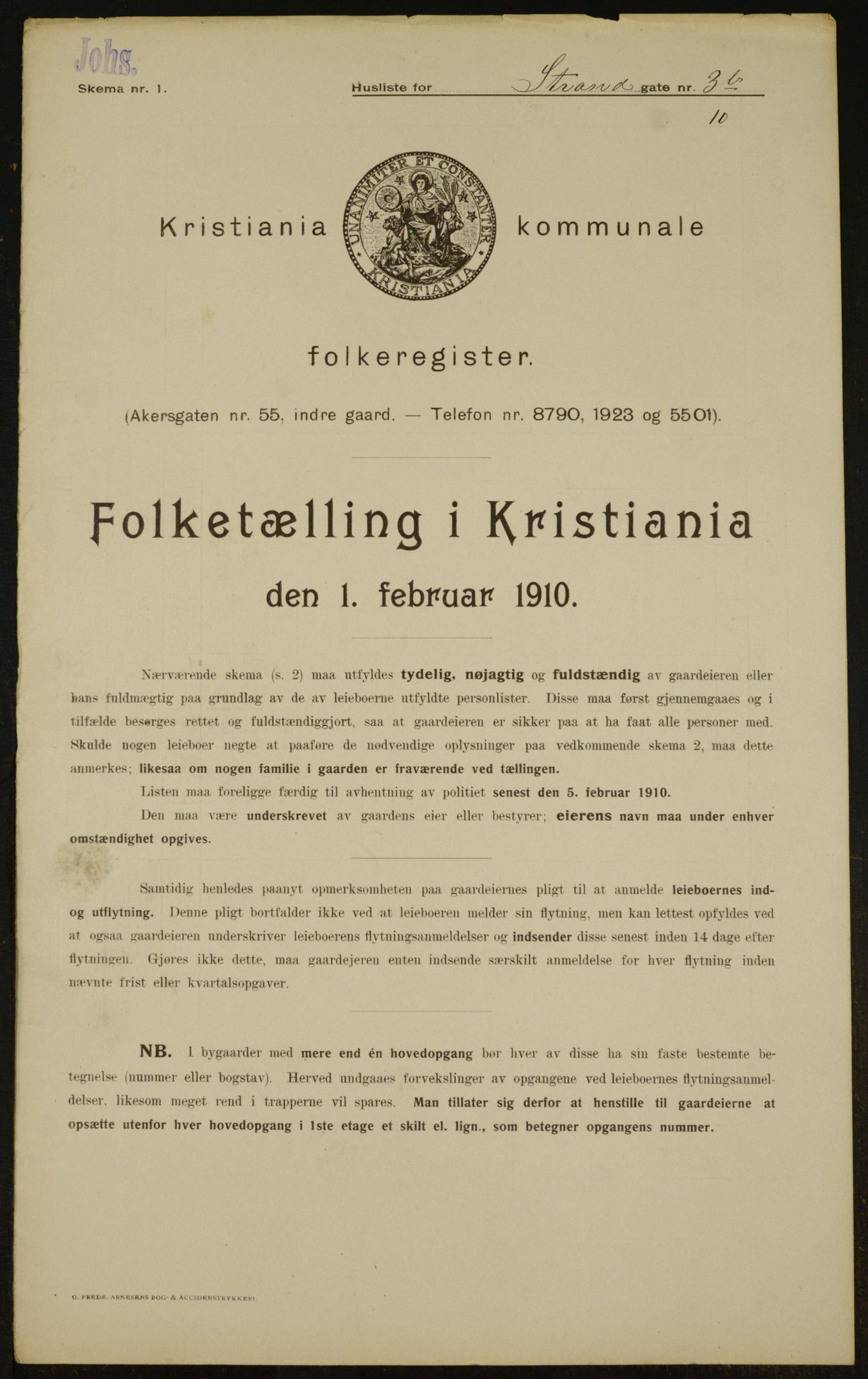 OBA, Municipal Census 1910 for Kristiania, 1910, p. 98434