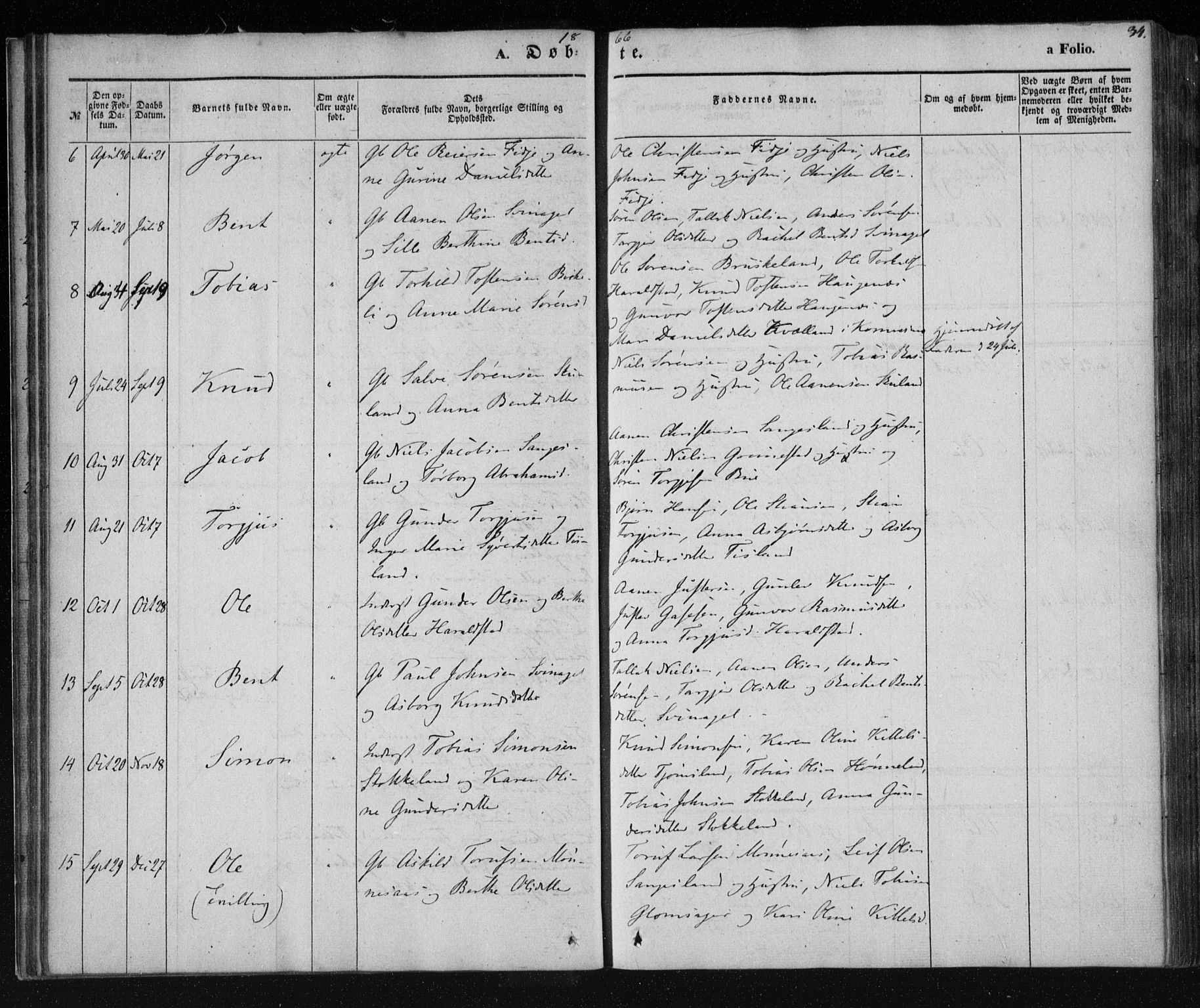 Holum sokneprestkontor, AV/SAK-1111-0022/F/Fa/Fab/L0005: Parish register (official) no. A 5, 1847-1874, p. 34