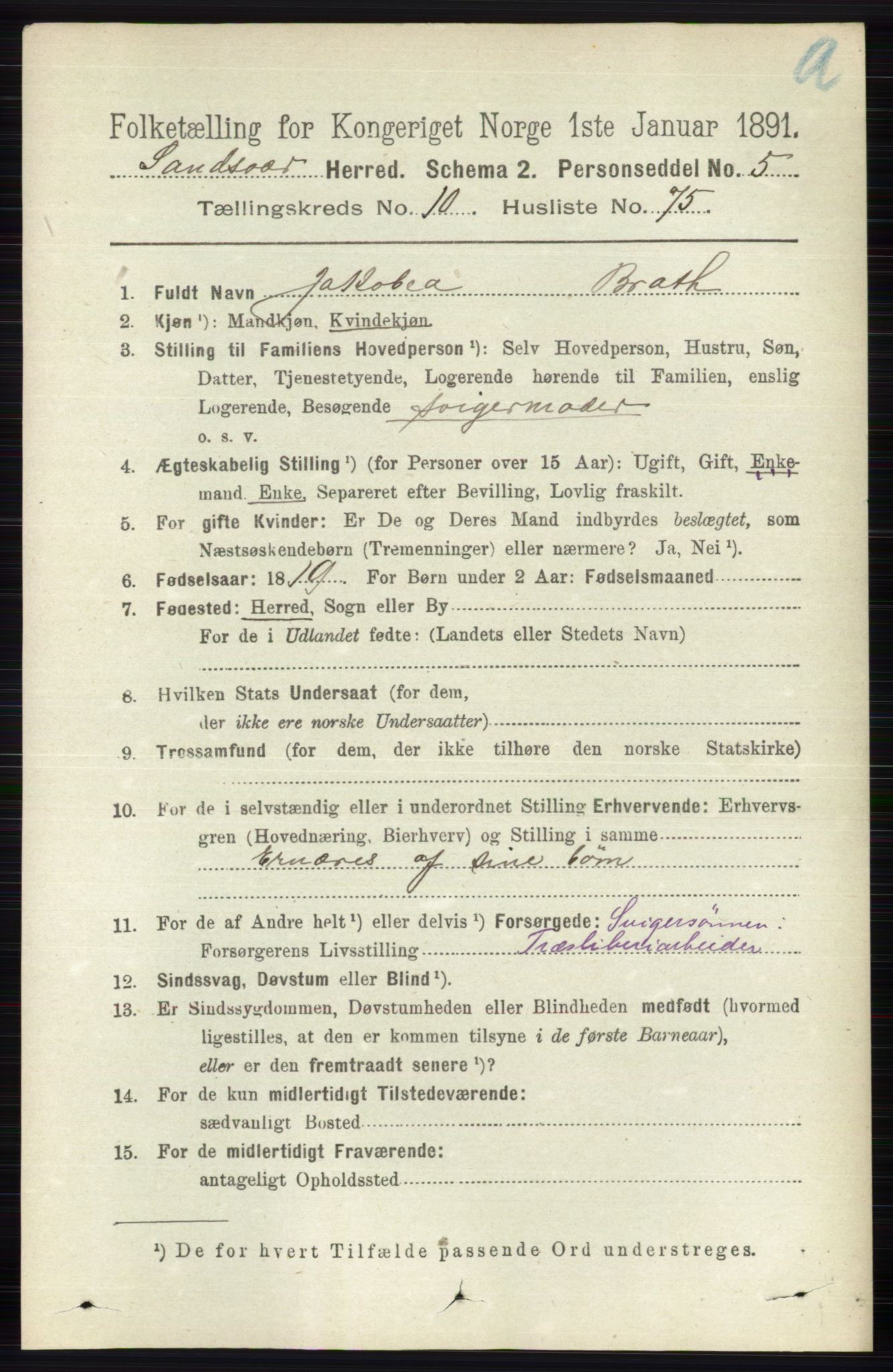 RA, 1891 census for 0629 Sandsvær, 1891, p. 5403