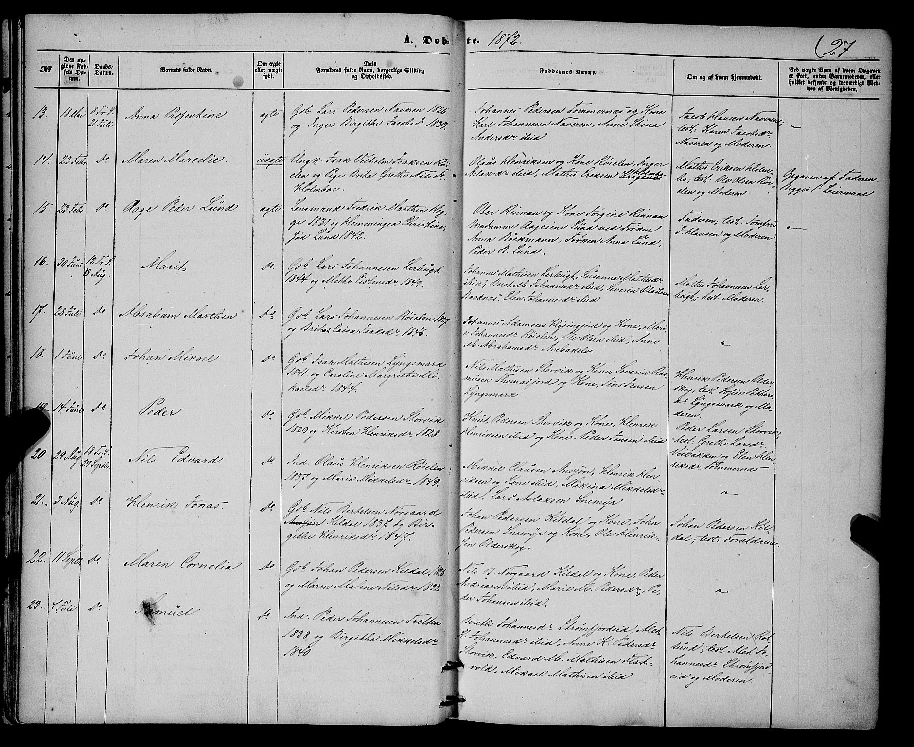 Skjervøy sokneprestkontor, SATØ/S-1300/H/Ha/Haa/L0013kirke: Parish register (official) no. 13, 1863-1877, p. 27