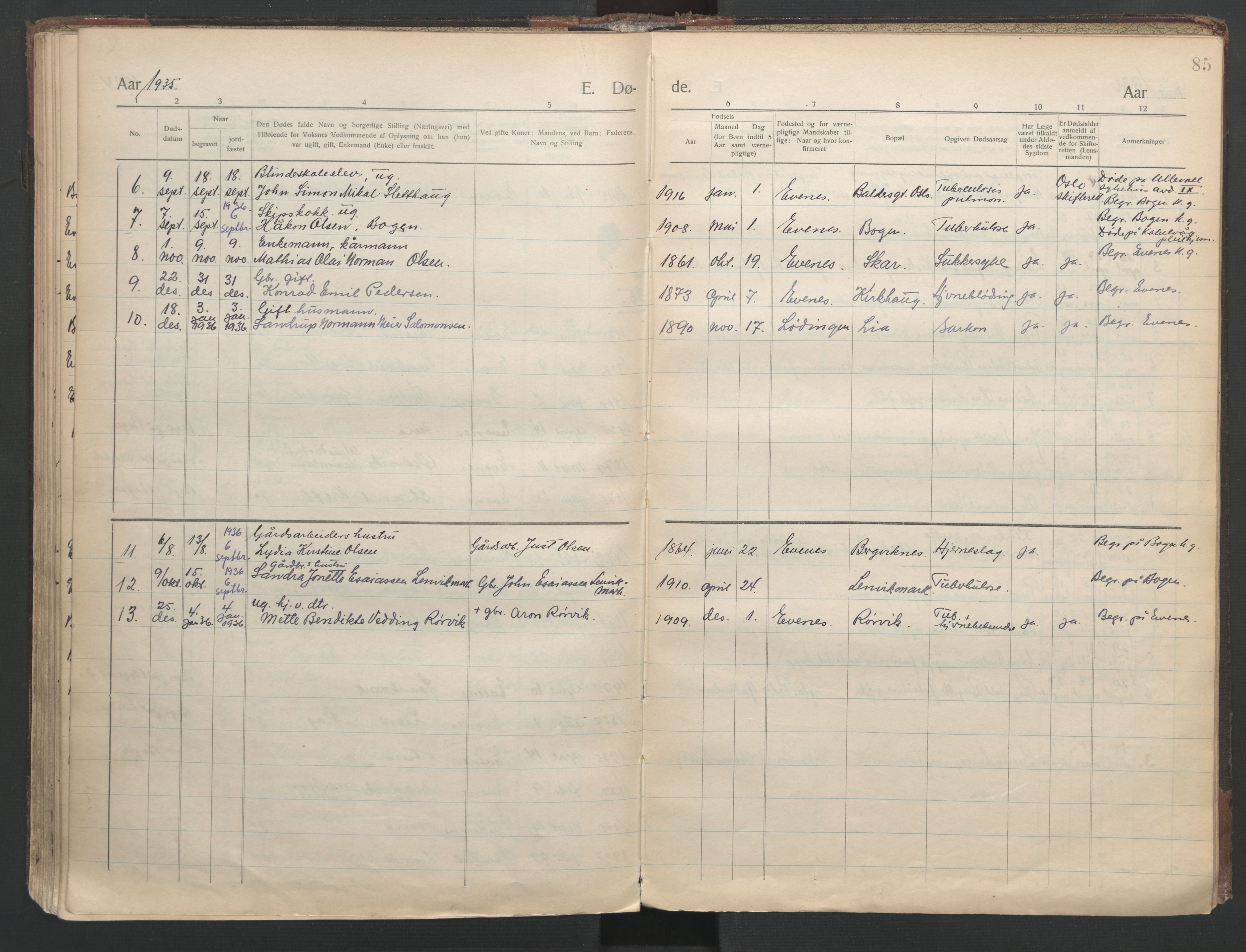 Ministerialprotokoller, klokkerbøker og fødselsregistre - Nordland, AV/SAT-A-1459/863/L0903: Parish register (official) no. 863A15, 1907-1937, p. 85