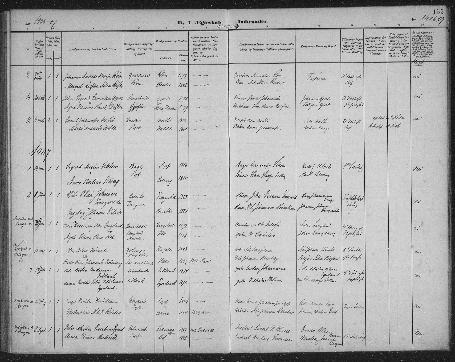 Samnanger Sokneprestembete, SAB/A-77501/H/Haa: Parish register (official) no. A 2, 1902-1918, p. 155