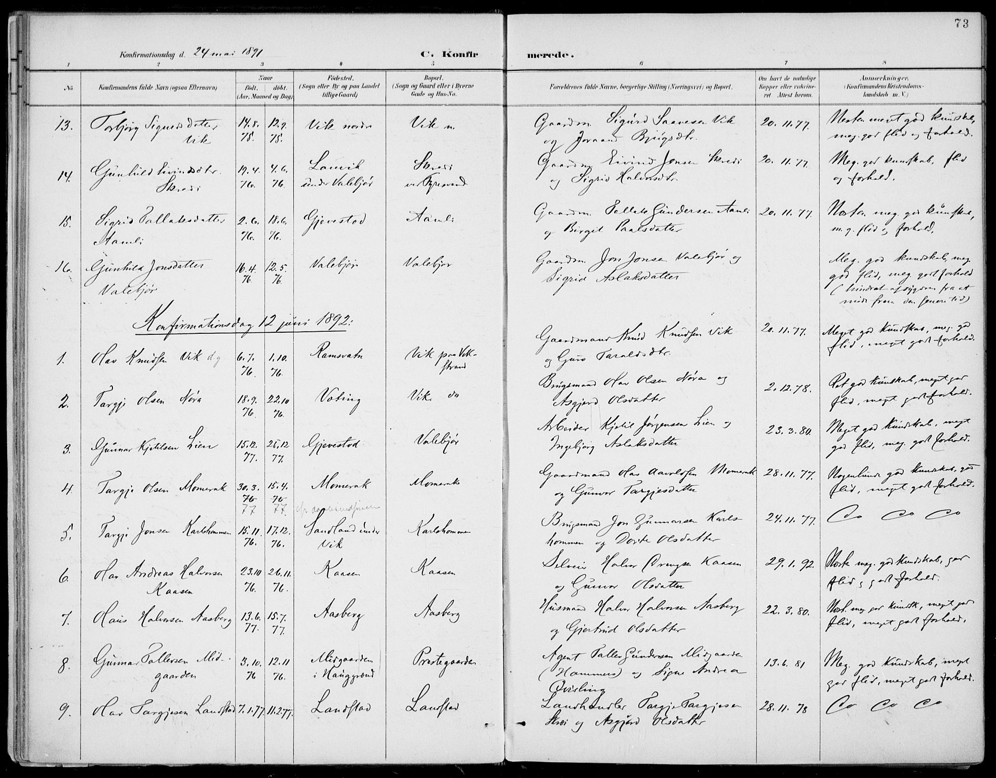 Fyresdal kirkebøker, SAKO/A-263/F/Fa/L0007: Parish register (official) no. I 7, 1887-1914, p. 73