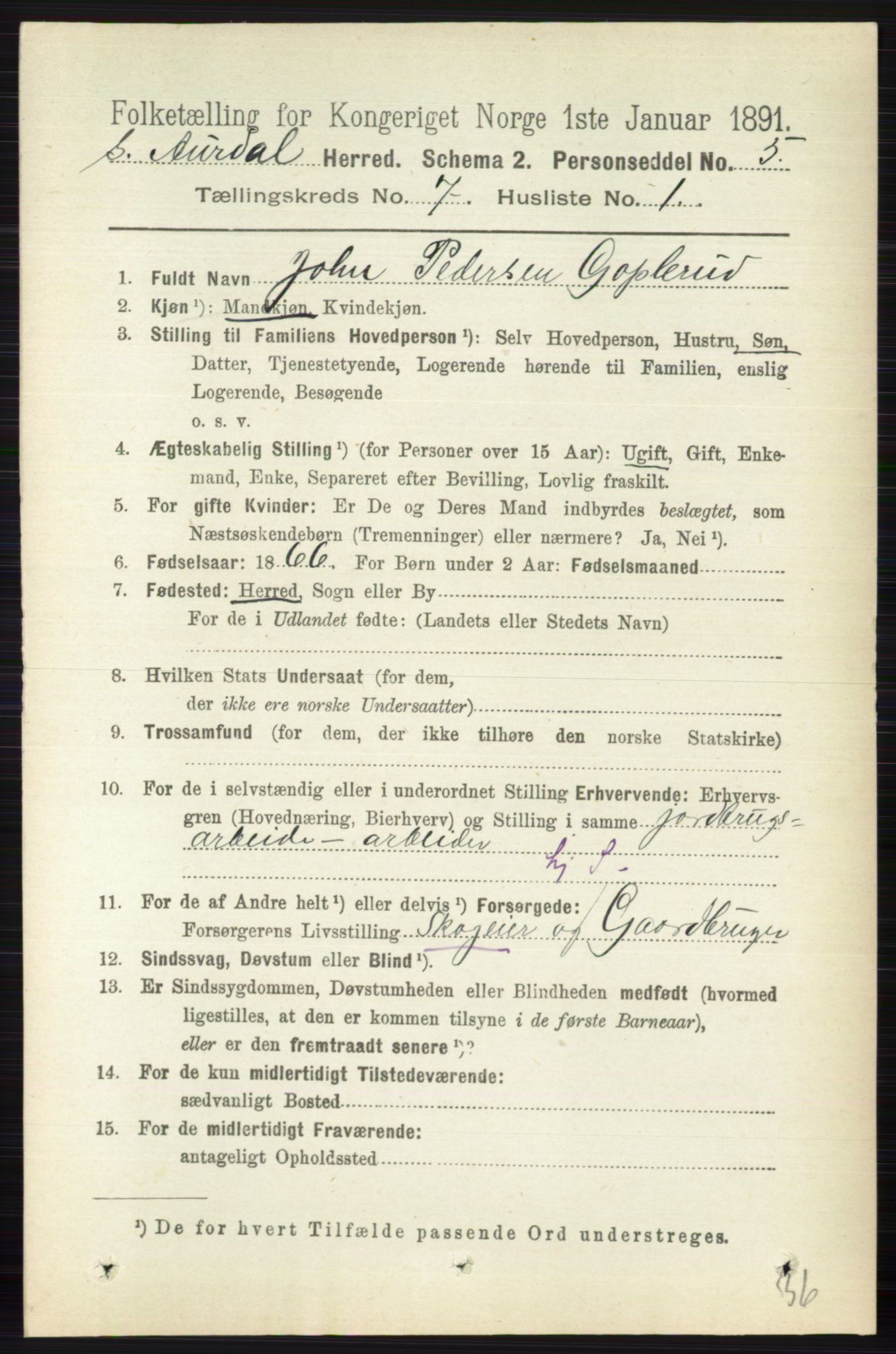 RA, 1891 census for 0540 Sør-Aurdal, 1891, p. 4402