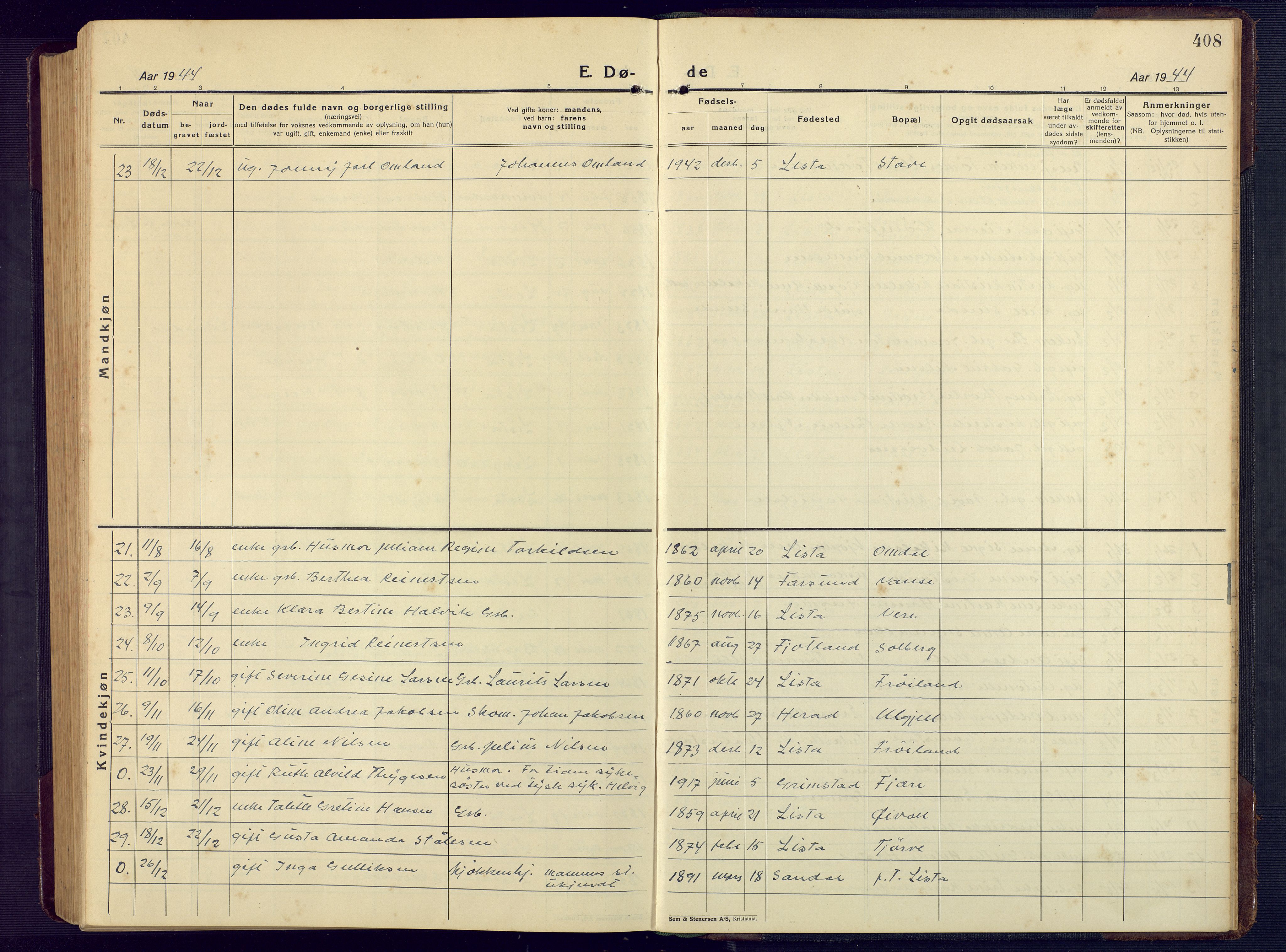 Lista sokneprestkontor, AV/SAK-1111-0027/F/Fb/L0006: Parish register (copy) no. B 6, 1924-1947, p. 408