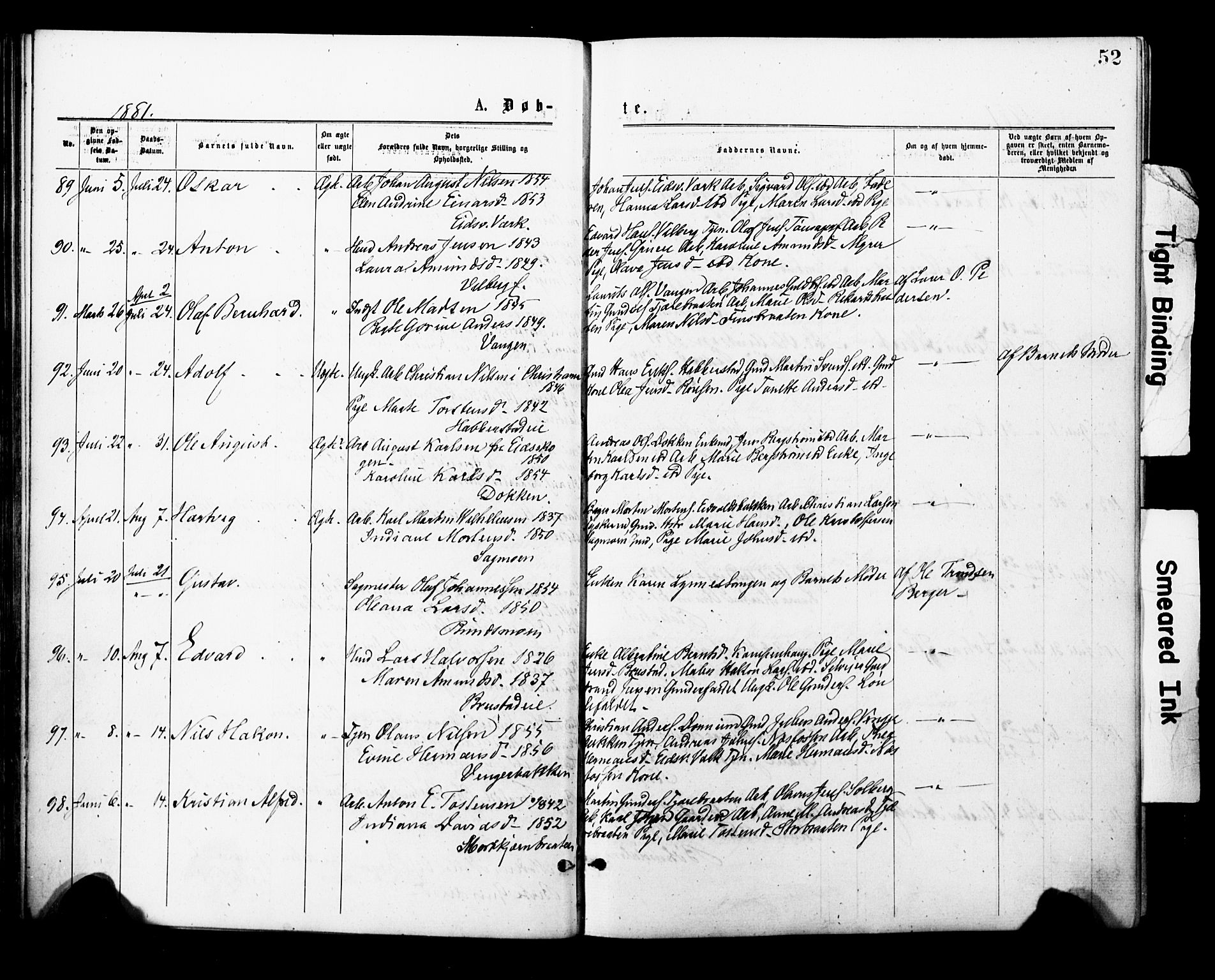 Eidsvoll prestekontor Kirkebøker, AV/SAO-A-10888/F/Fa/L0001: Parish register (official) no. I 1, 1877-1881, p. 52